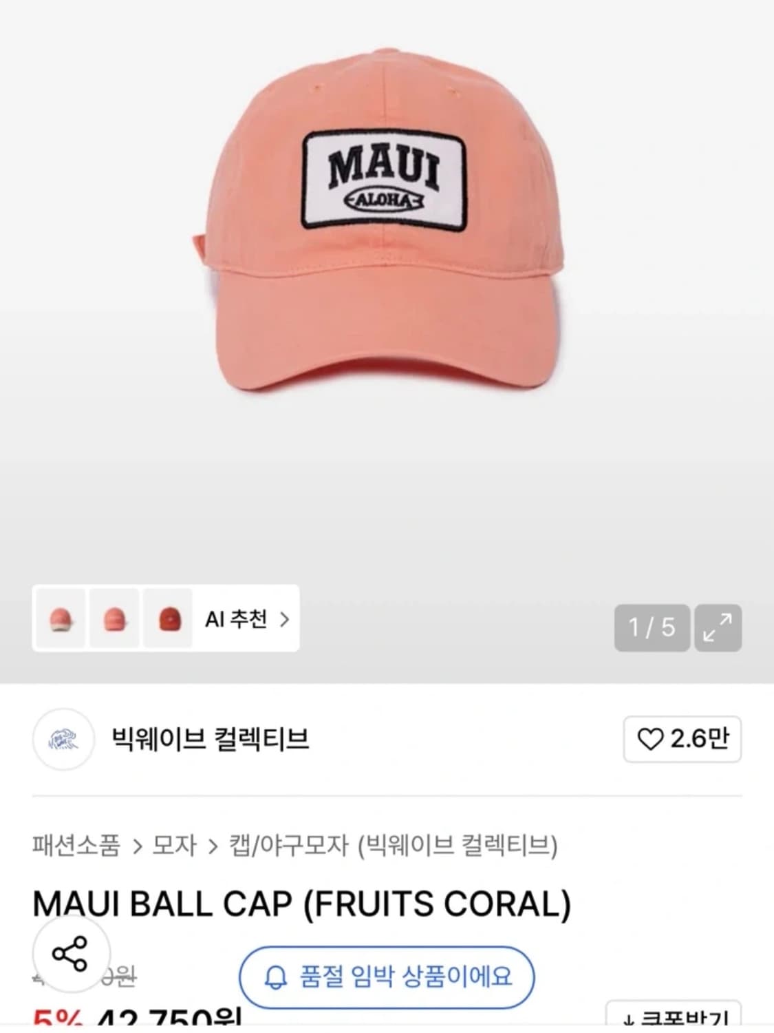 빅웨이브 마우이 볼캡 (남녀공용)(새상품) 상품이미지1