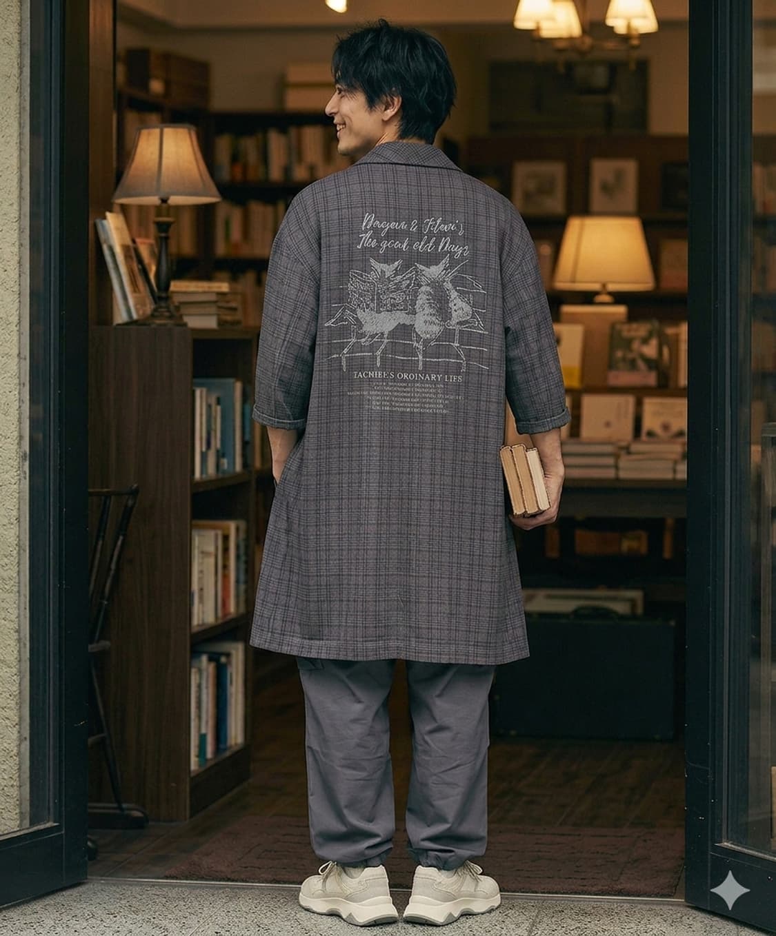 [희귀/오버핏] WACHIFIELD 다얀 자수 체크 오버사이즈 롱코트 상품이미지2