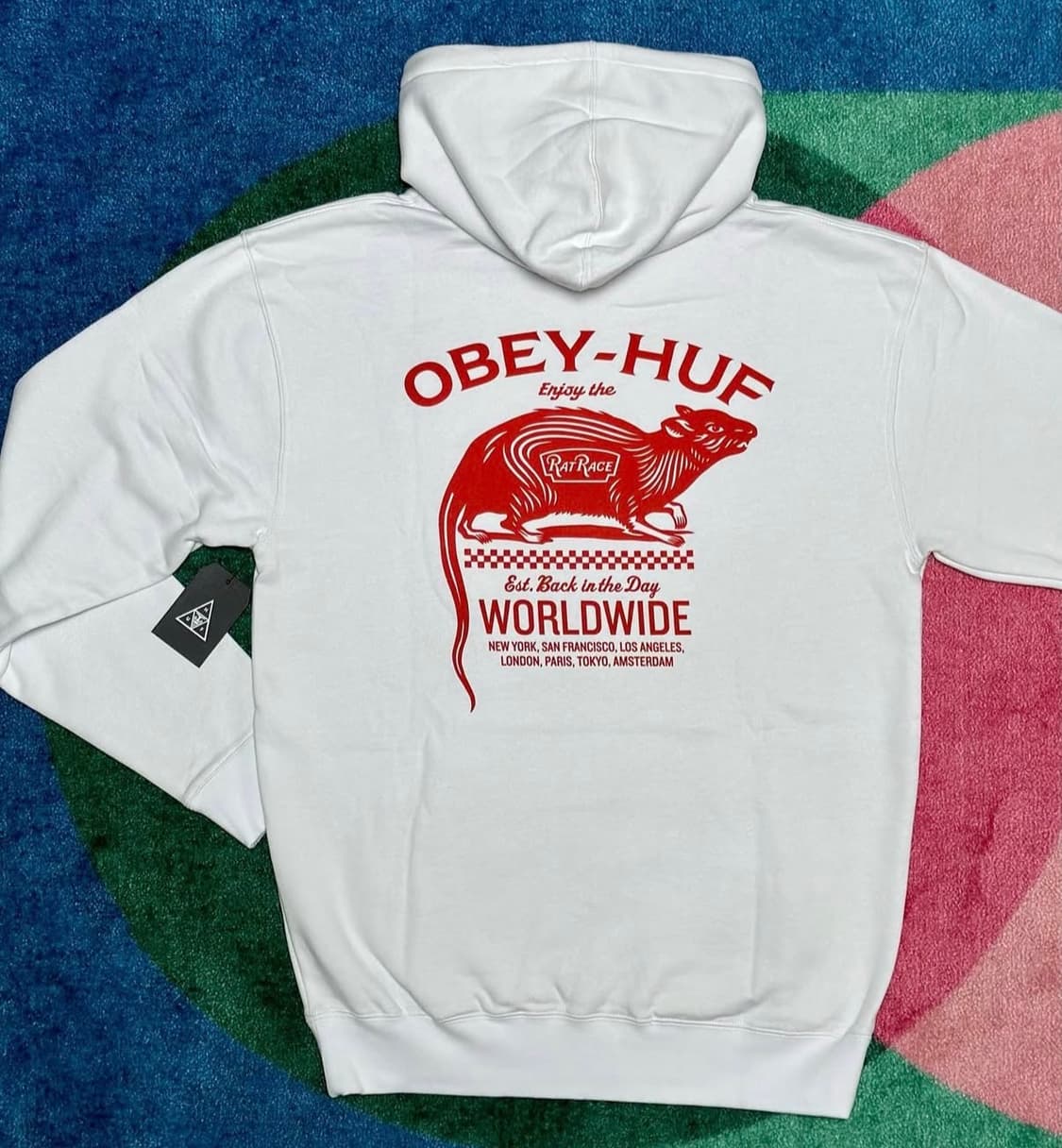 HUF x OBEY RAT RACE Hoodie (White)  상품이미지3