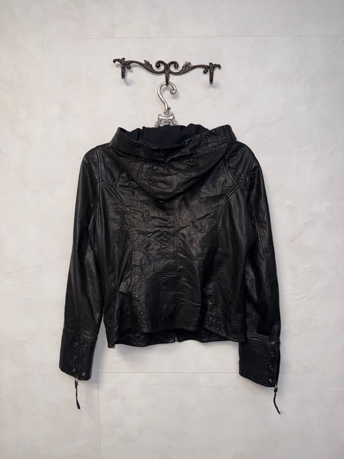 Black lamb skin hood zipup jacket 상품이미지6