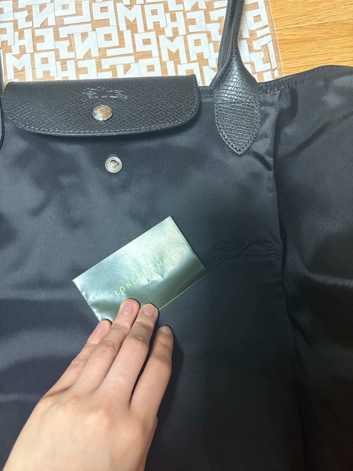 (새상품)롱샴 르플리아쥬 오리지널 L 그린핸들 블랙 상품이미지9