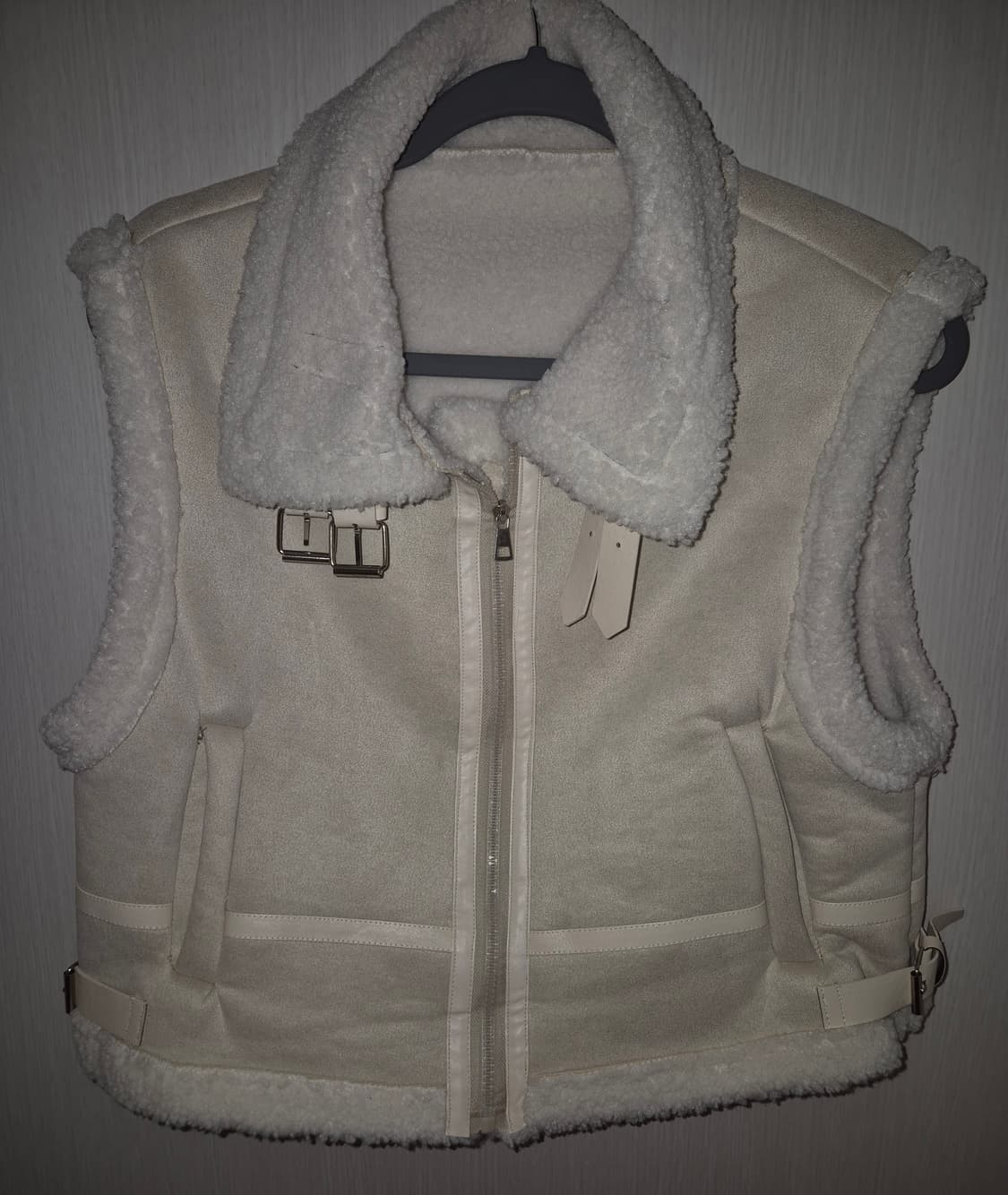 일본 빈티지 아이보리 핑크 무스탕 조끼 상품이미지4