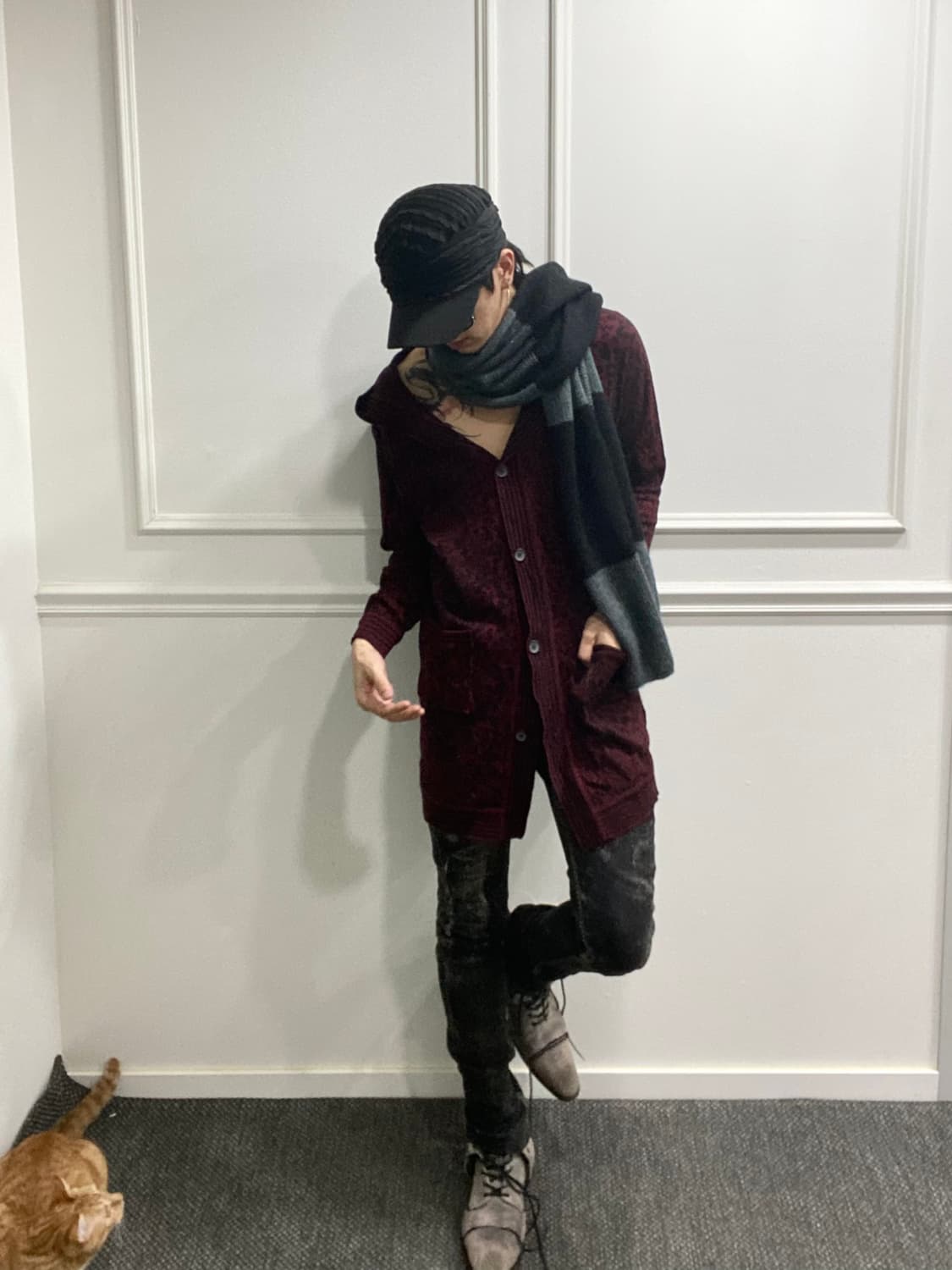 Burgundy Leopard Long Cardigan 상품이미지1