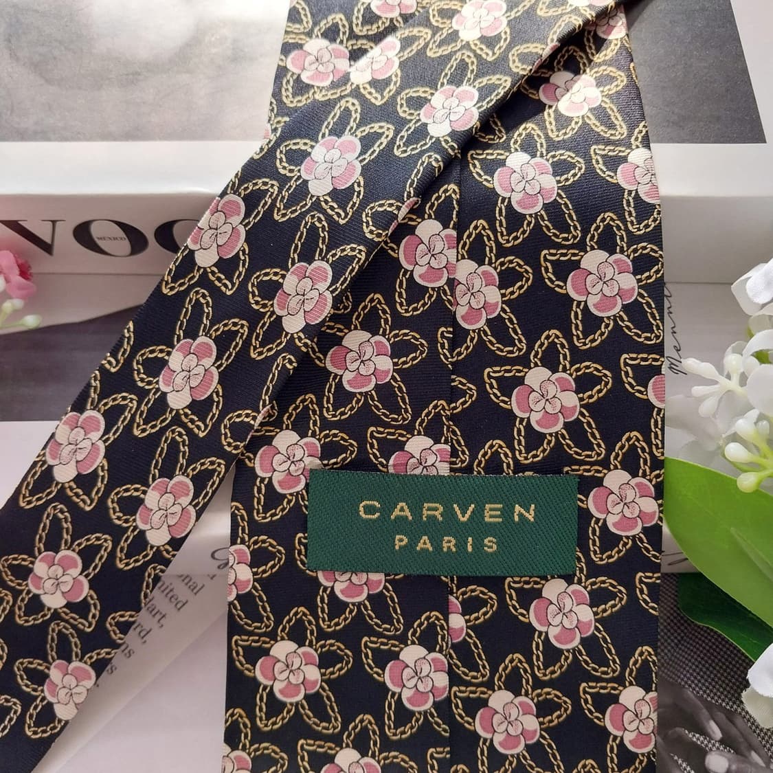 까르뱅 실크 블랙 플로럴 패턴 넥타이 9.6cm A+~A등급 K2079
 상품이미지5