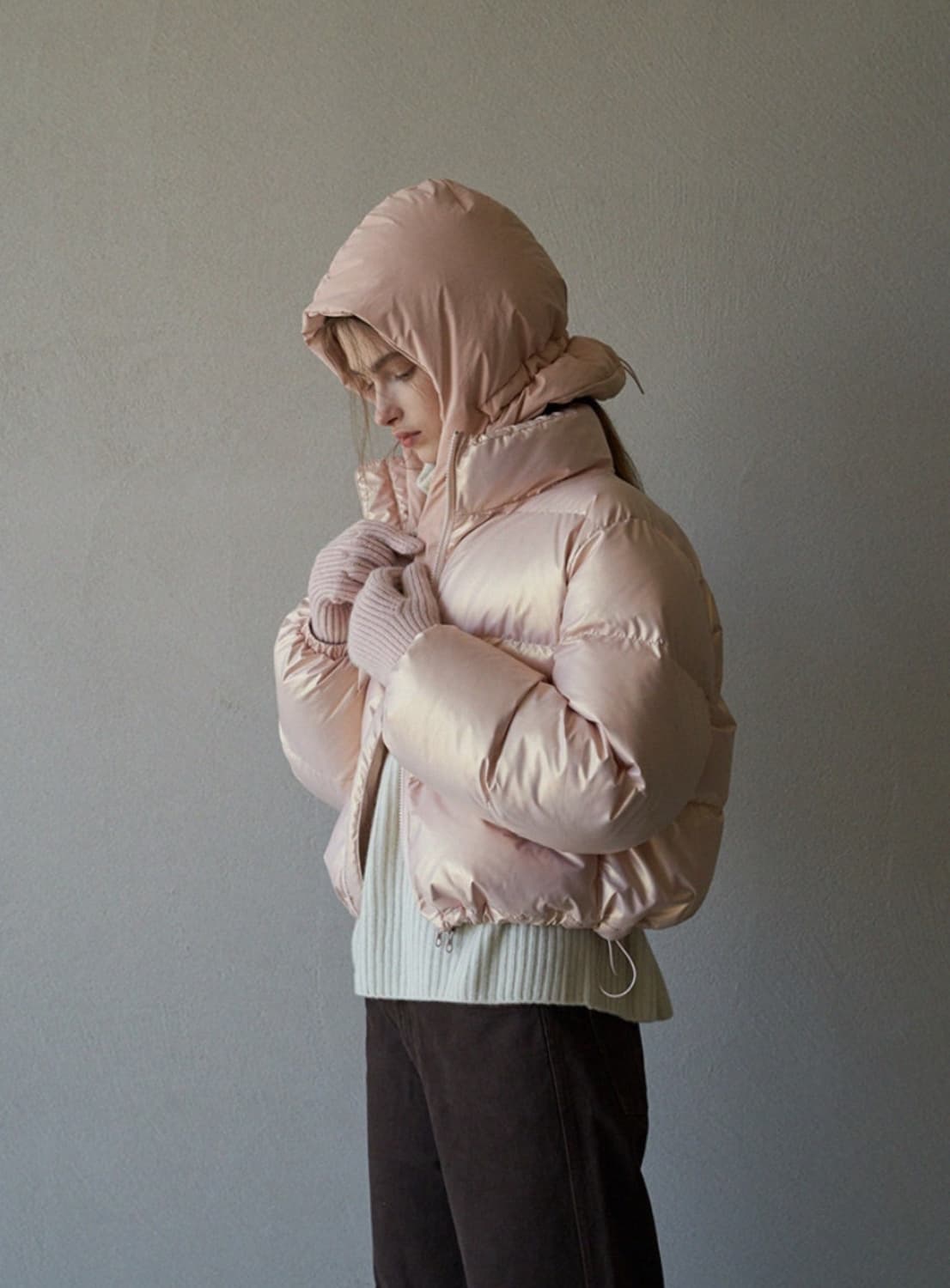 라퍼지포우먼 라퍼지스토어 글로시 크롭 푸퍼 패딩 핑크 상품이미지5