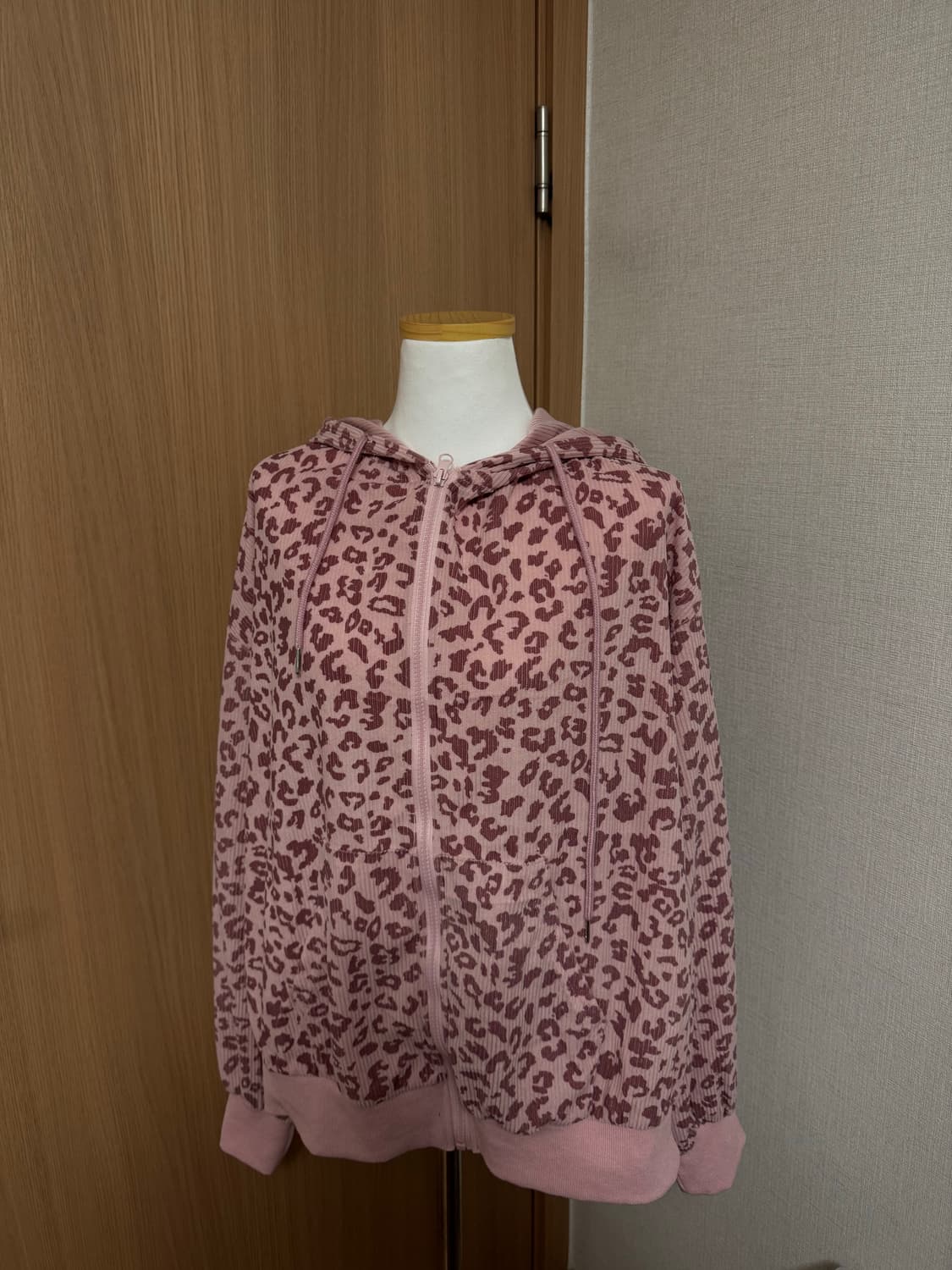 짱귀 갸루템 핑크 레오파드 후드집업 상품이미지3