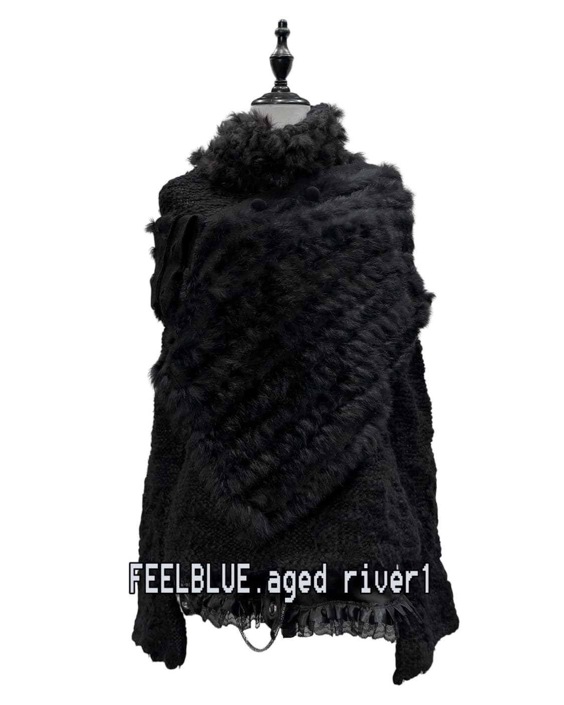 Rabbit Fur Trim Knit/Cape 2pcs SET 상품이미지1