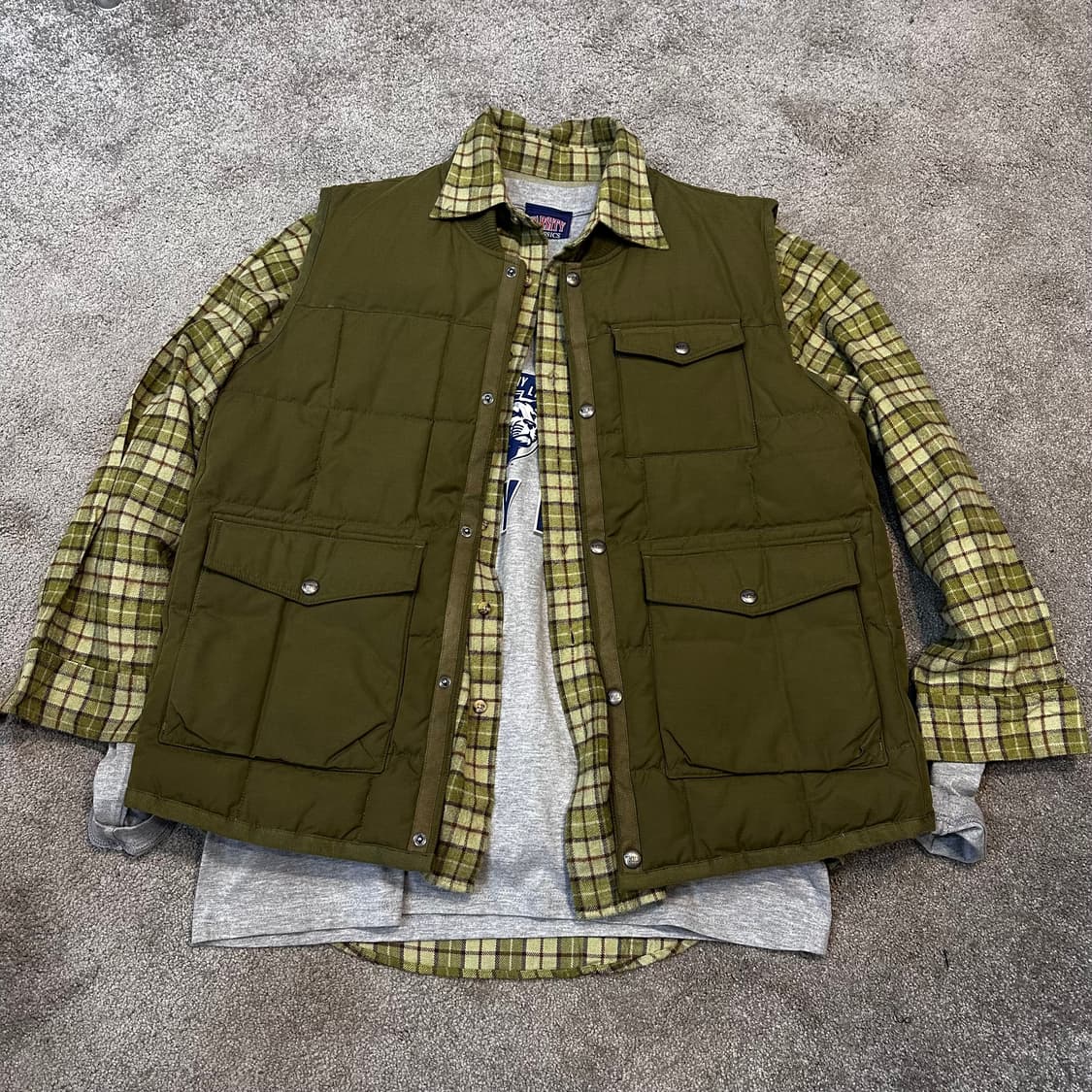 에비수 카키 스퀘어 퀄팅 패디드 패딩 베스트2XL 상품이미지1