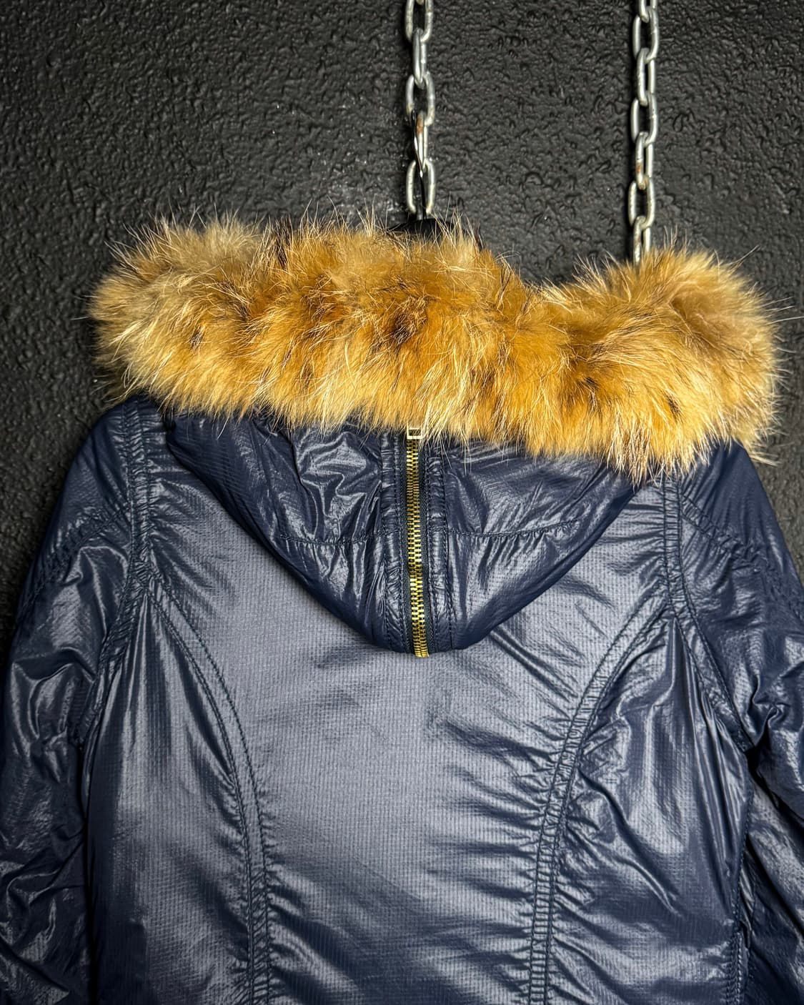 Blue Fur-Trim Hooded Bomber Jacket 상품이미지6