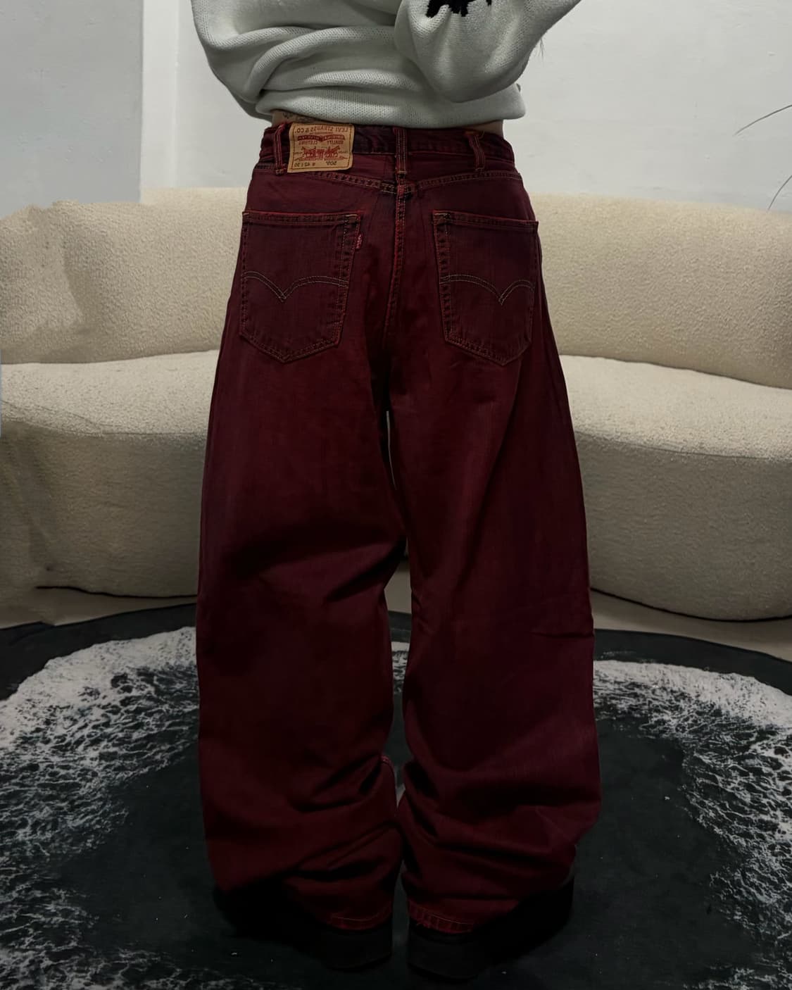 90s LEVIS 505 버건디 워시드 데님 와이드팬츠 상품이미지1