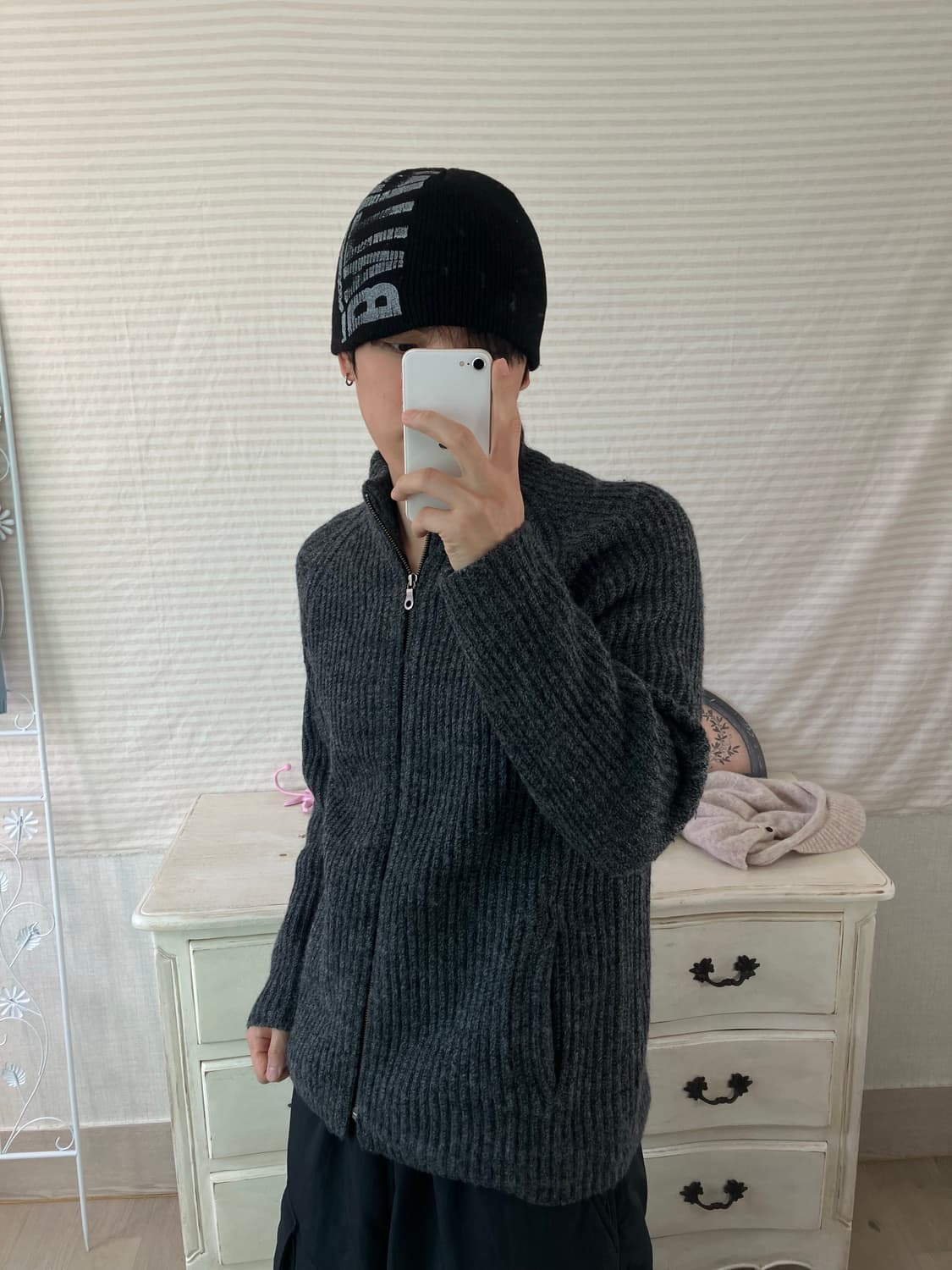 빈티지 차콜 니트 집업 756 y2k 스트릿 갸루 펑키 일본빈티지  상품이미지1