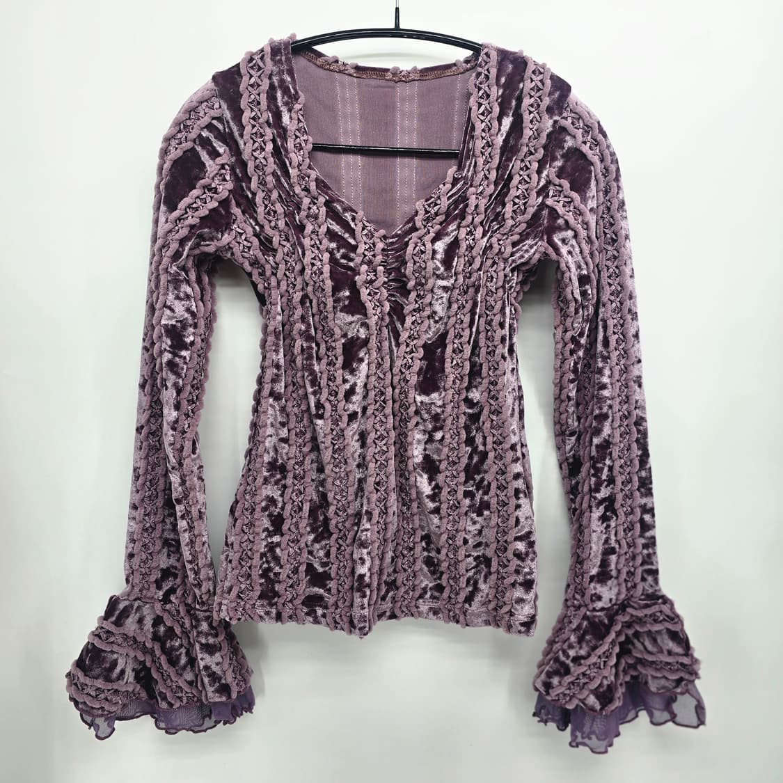 벨벳 레이스 퍼플 블라우스 상품이미지1