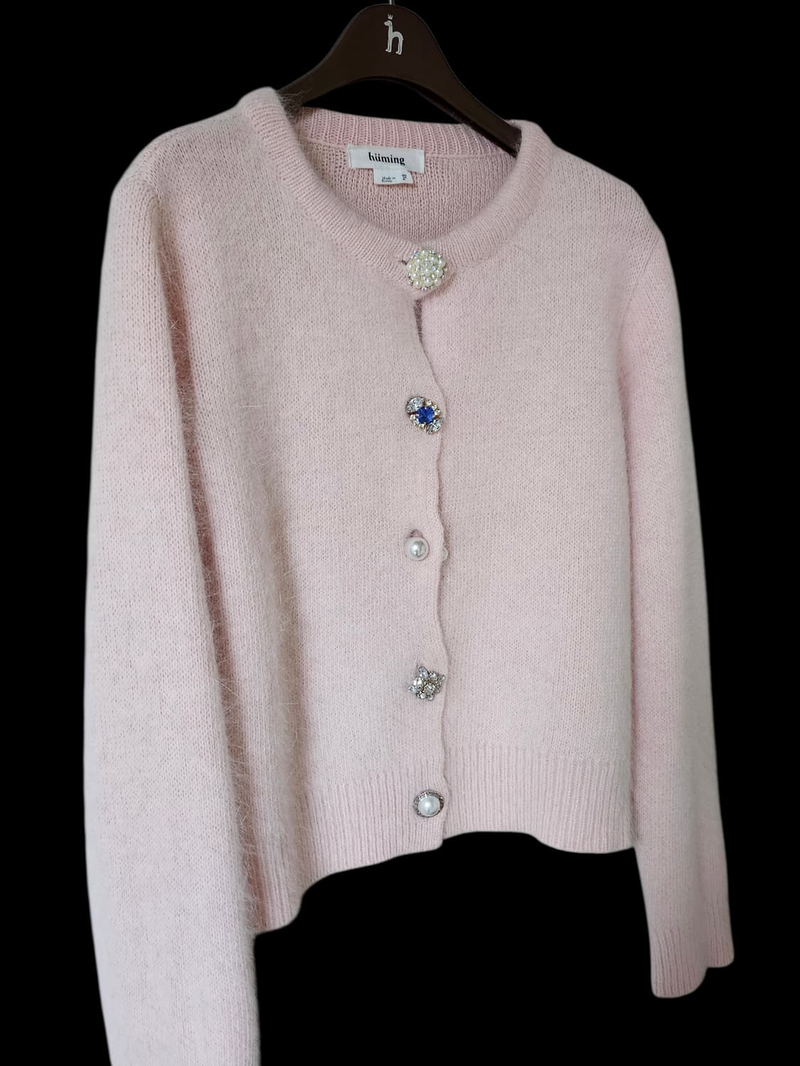 앙고라 라이트 핑크 보석 단추 여성 가디건 S 상품이미지6