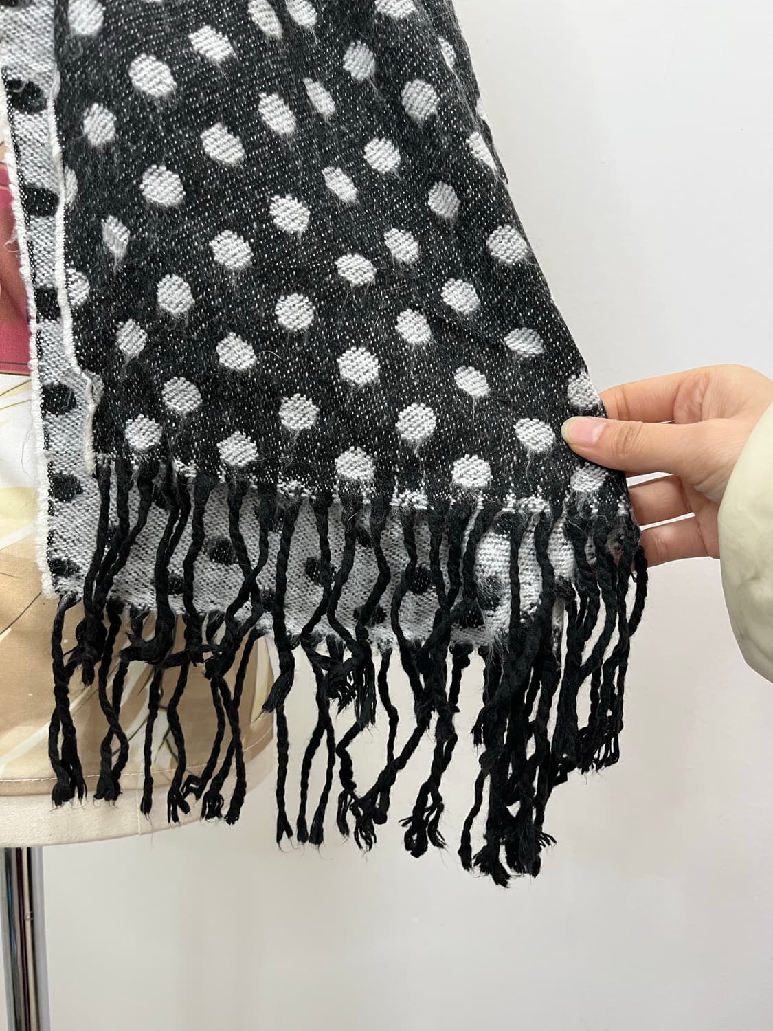 일본 빈티지 모리걸 도트 테슬 머플러 상품이미지4