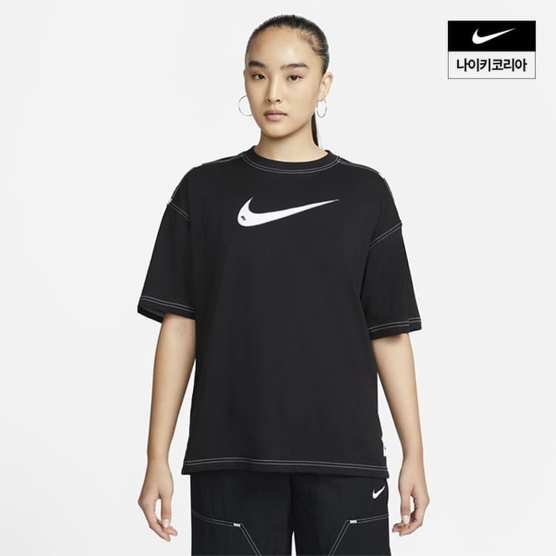 NIKE 나이키 스우시 스티치 공용 반팔티셔츠 블랙 S 상품이미지1