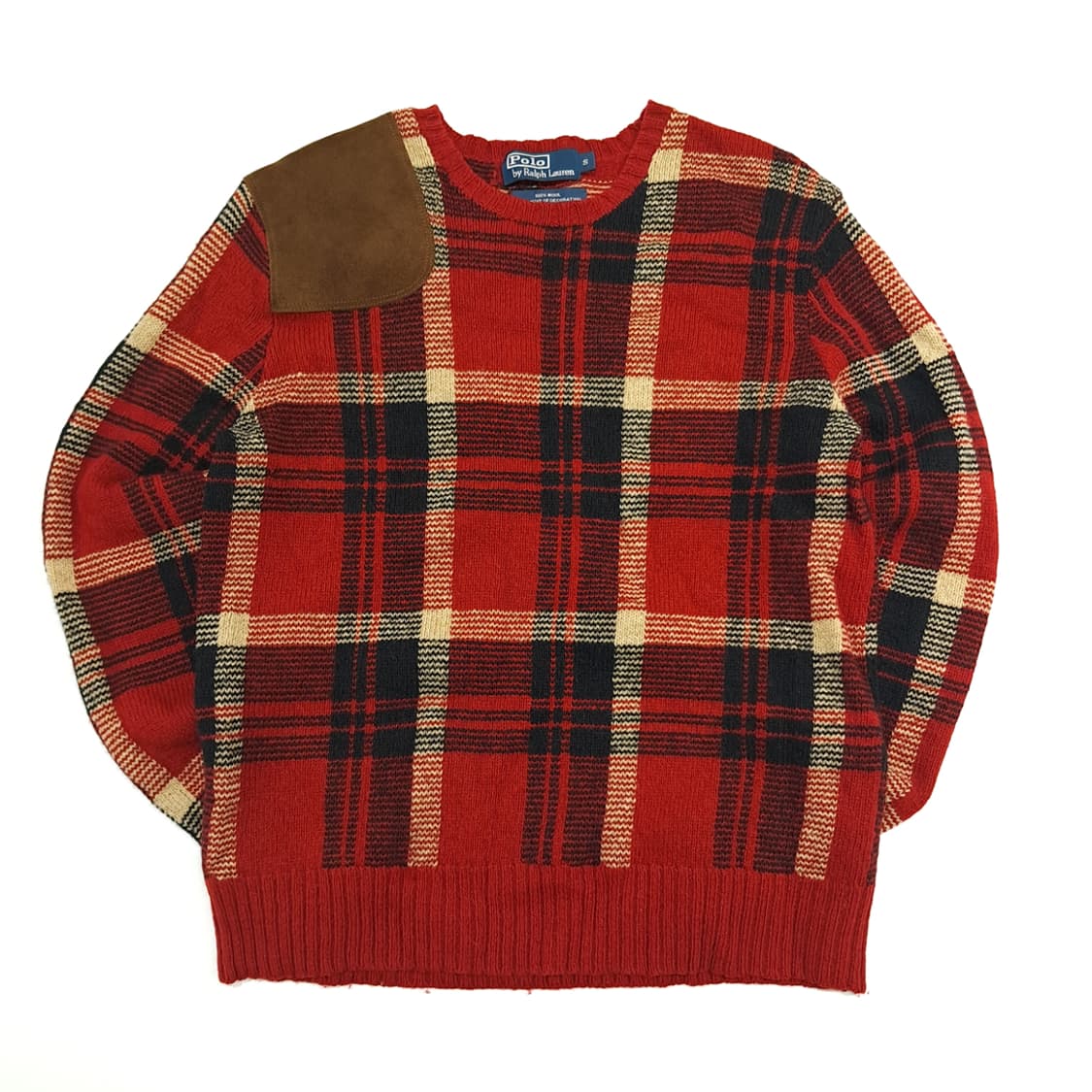 CN935 S 폴로 랄프로렌 클래식 체크 엘보패치 긴팔 울 니트 스웨터 상품이미지1