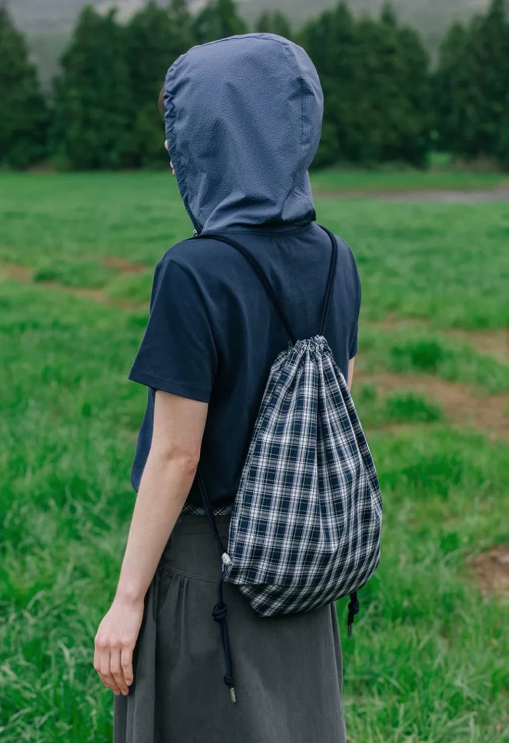 오헤시오 CHECK DRAWSTRING BAG, BLUE 상품이미지4