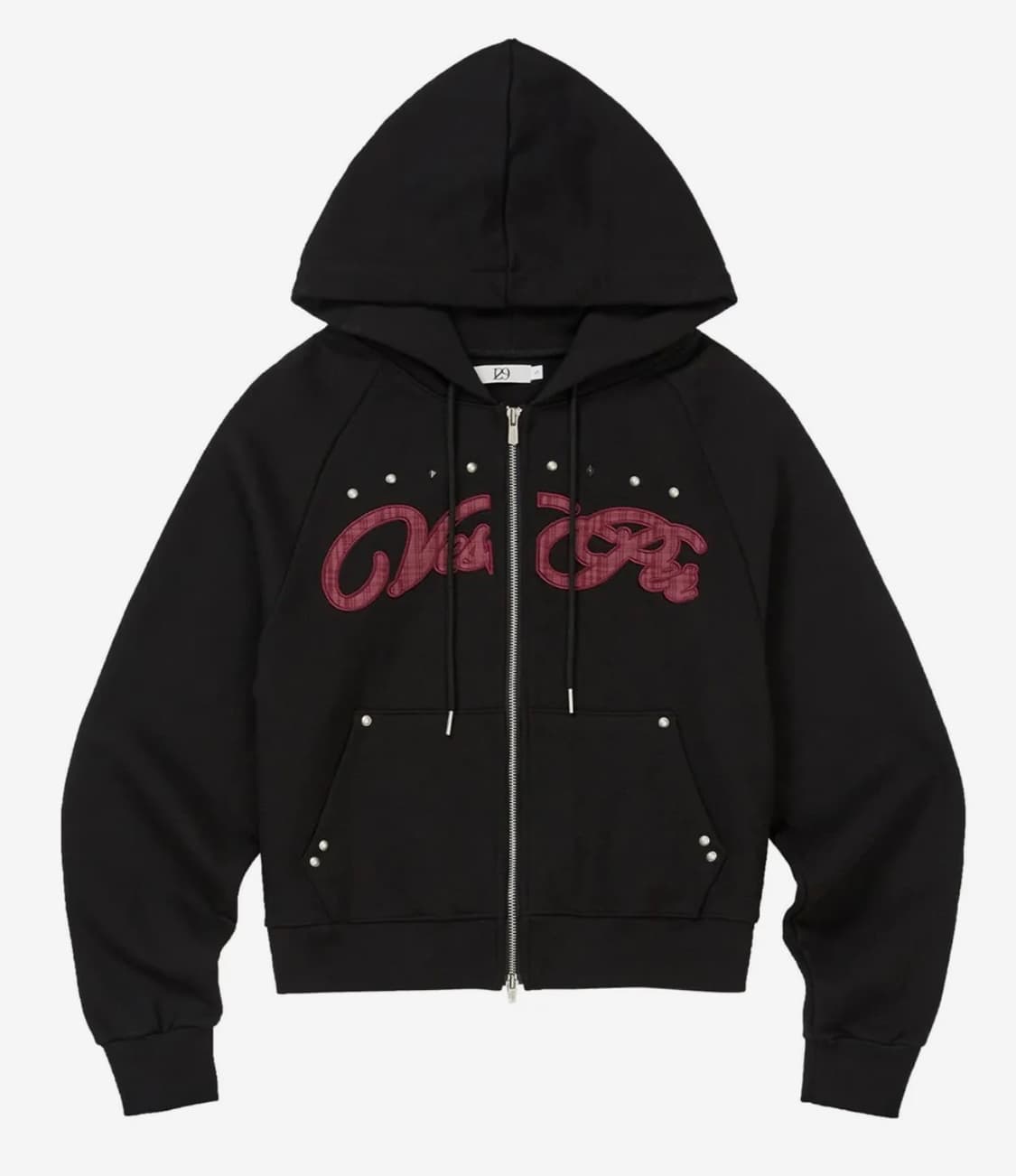 일리고 체크 아플리케 후드 집업 블랙 상품이미지1