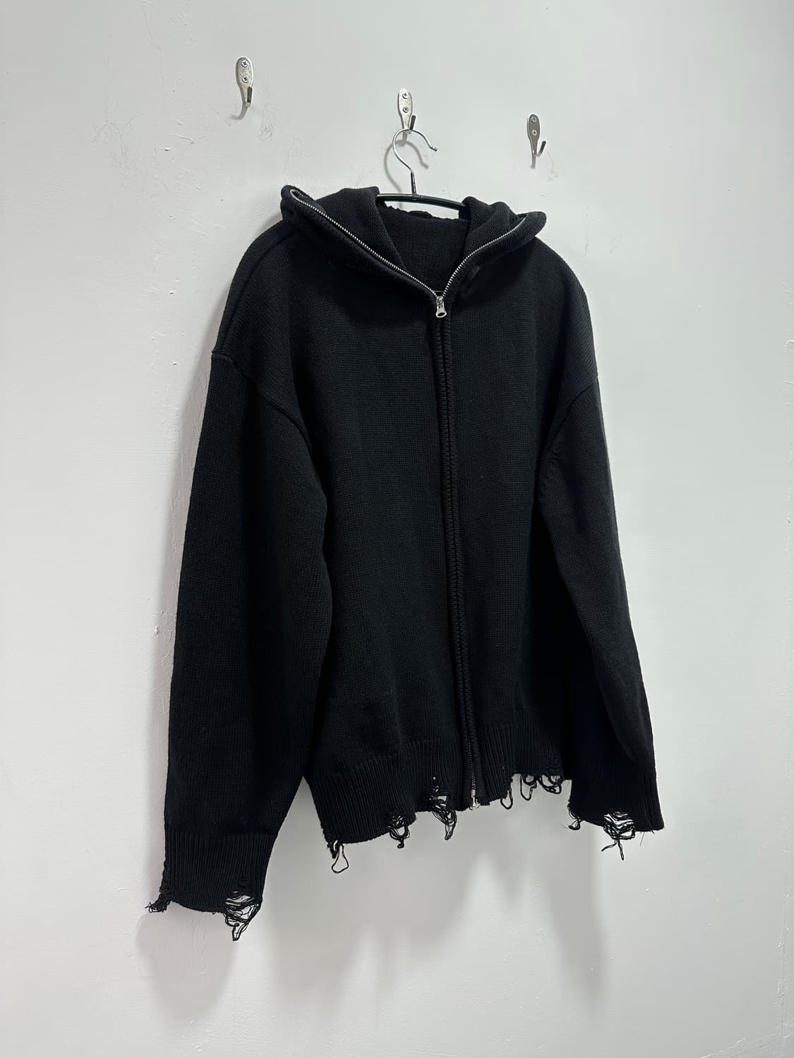 Distressed cut line 2 way full zip hoodi 상품이미지5