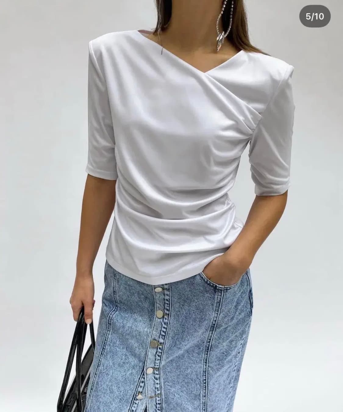 드래곤블루스 에시메트릭 셔링 탑 화이트 상품이미지2