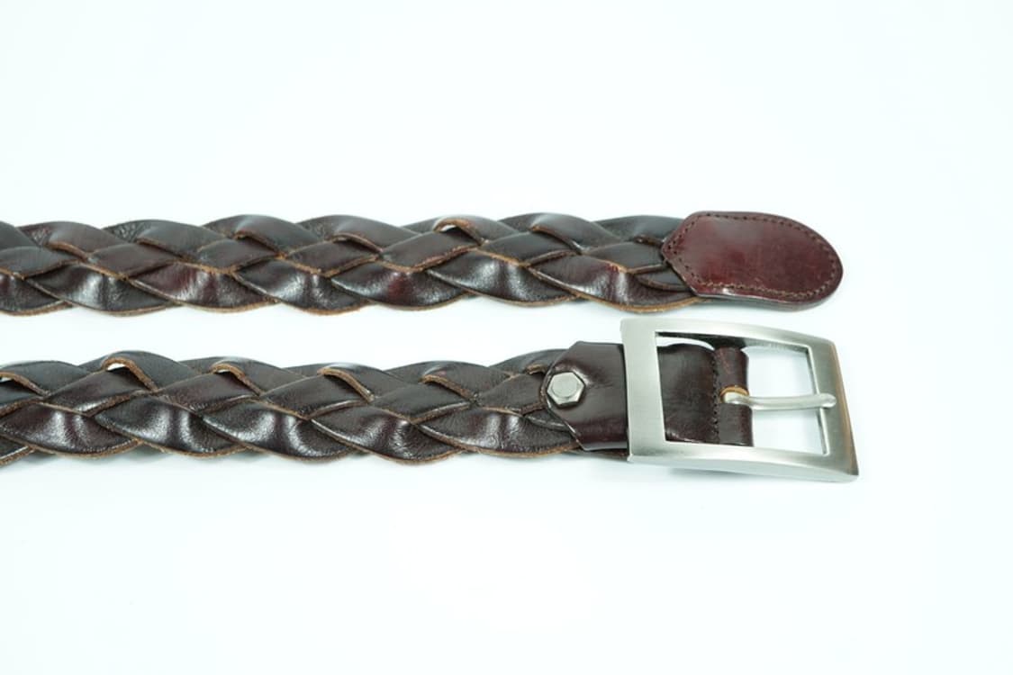 빈티지 다크브라운 리얼 레더 위빙 벨트 상품이미지5