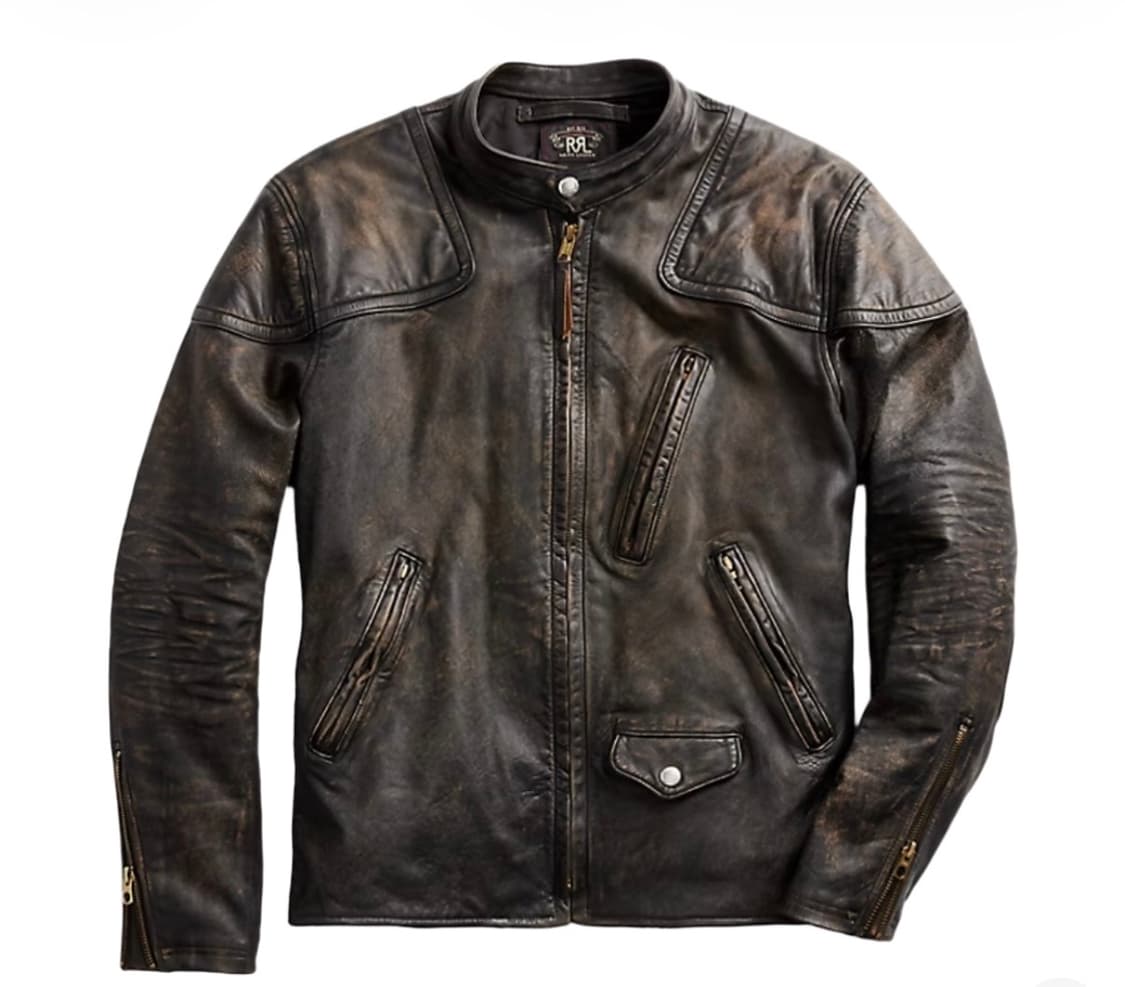RRL 슬림 핏 레더 모토 자켓 블랙 상품이미지1