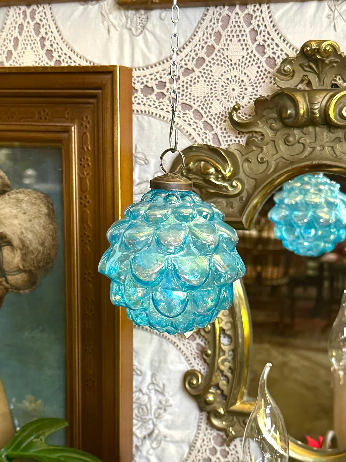 독일 앤틱 아트글라스 핸드블로운 크리스마스 트리 오너먼트(터키석 컬러) 상품이미지5