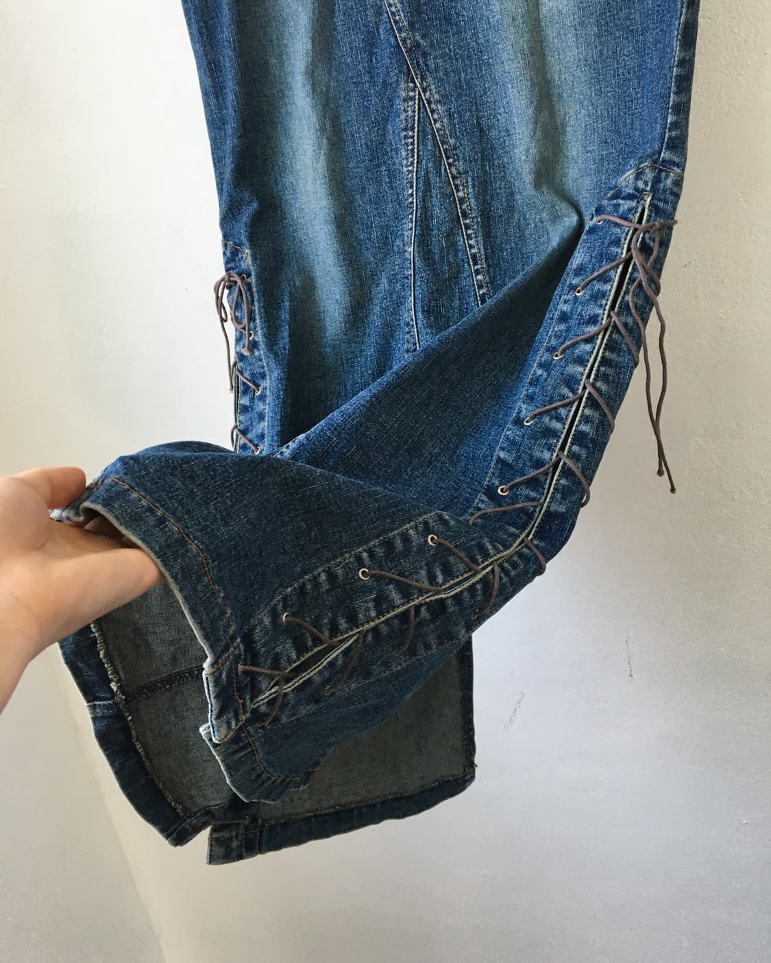 Side lace up point denim long skirt 상품이미지4