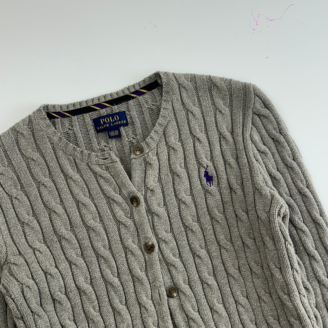 Polo 폴로 퍼플 포니 그레이 케이블 니트 가디건 상품이미지4