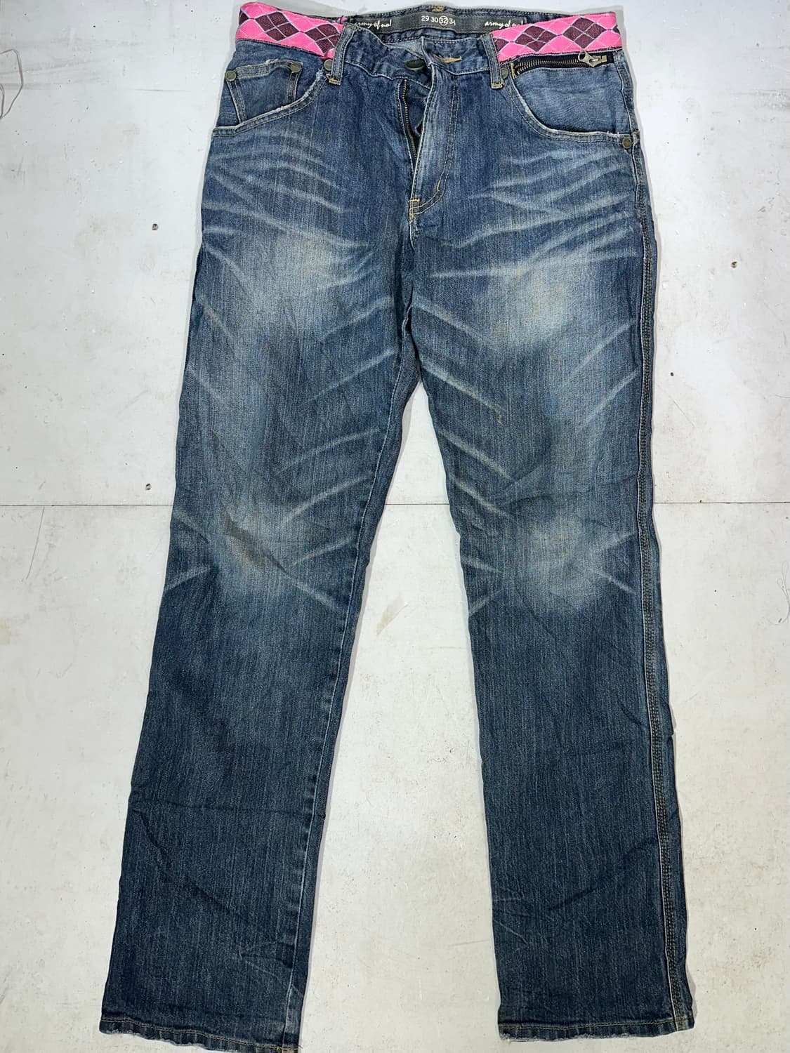 90s 일본 빈티지 나바호 체크 캣 워싱 와이드 데님 워크 팬츠 청바지  상품이미지4