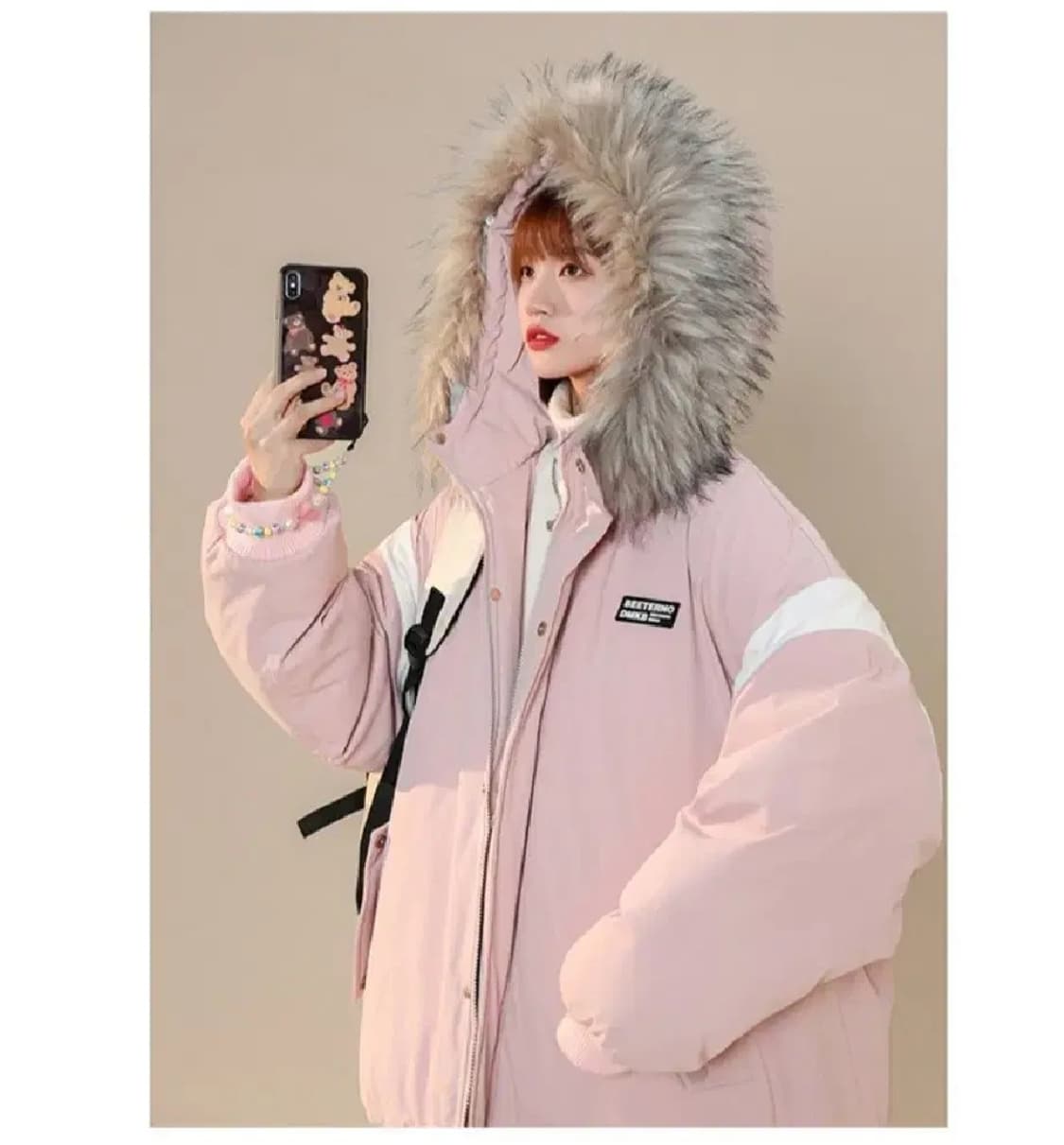 달천깔패딩자켓코트박시핏오버핏y2k히메갸루빅사이즈핑크후드집업핀터깔배색점퍼 상품이미지7