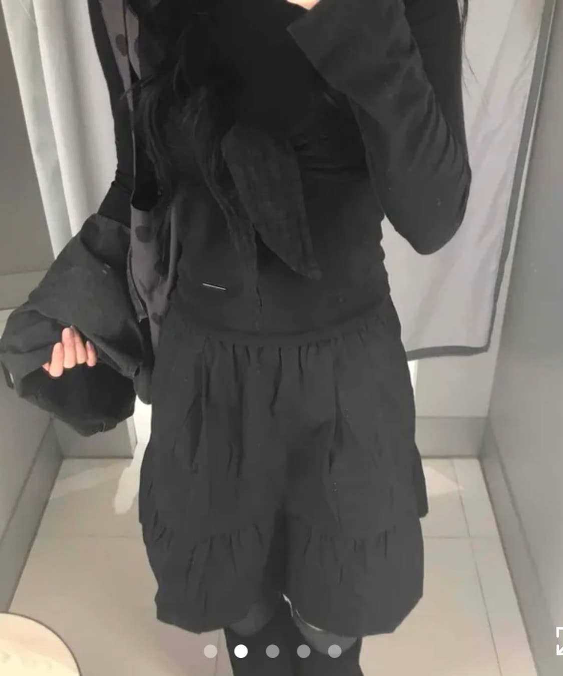 치키포니 셔링 밴딩 미디스커트 블랙 상품이미지1