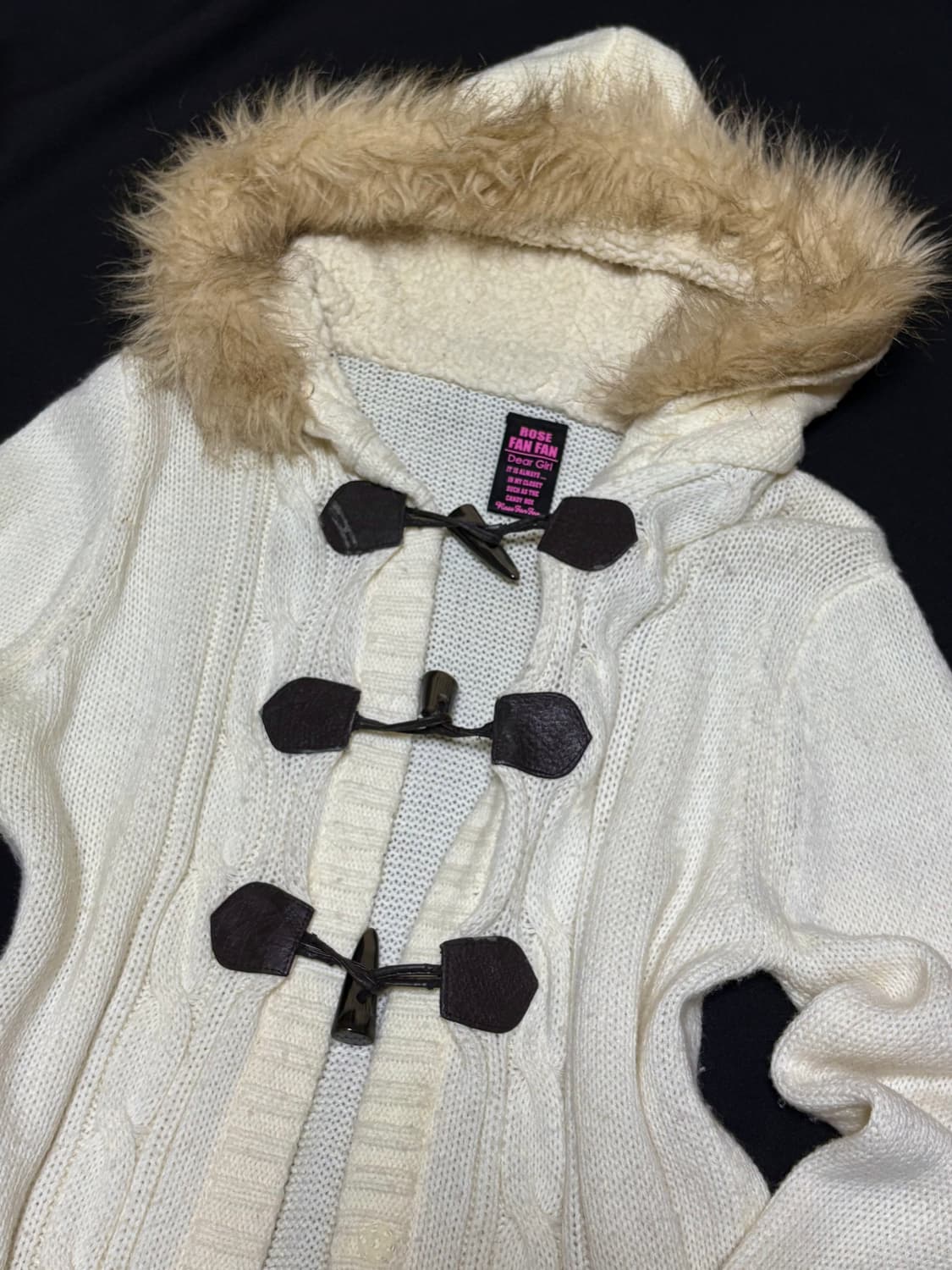 빈티지 퍼 니트 후드 떡볶이 가디건 상품이미지3