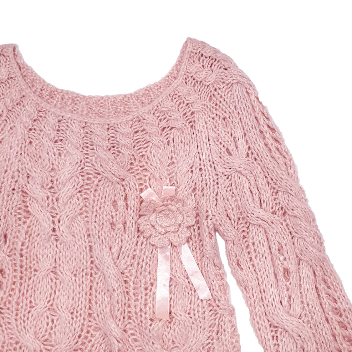 로제트 코사지 니트 스웨터 핑크 상품이미지4