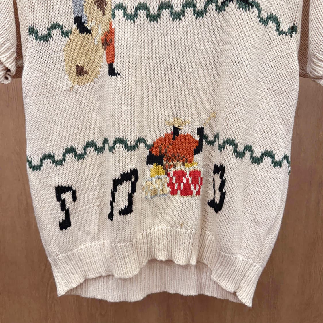 스쿱 뮤직 그래픽 반팔 니트 티셔츠 악기 패턴 디테일 아이보리 상품이미지5