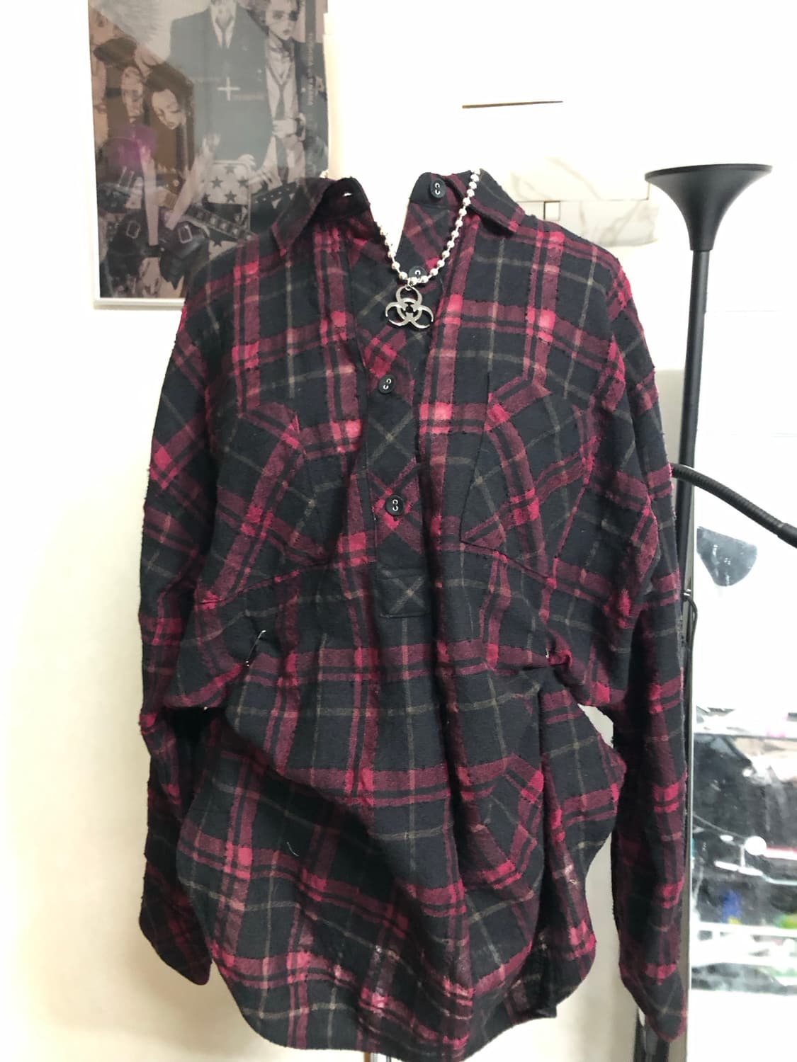 펑크걸 체크셔츠 티셔츠 레이어드 상품이미지3