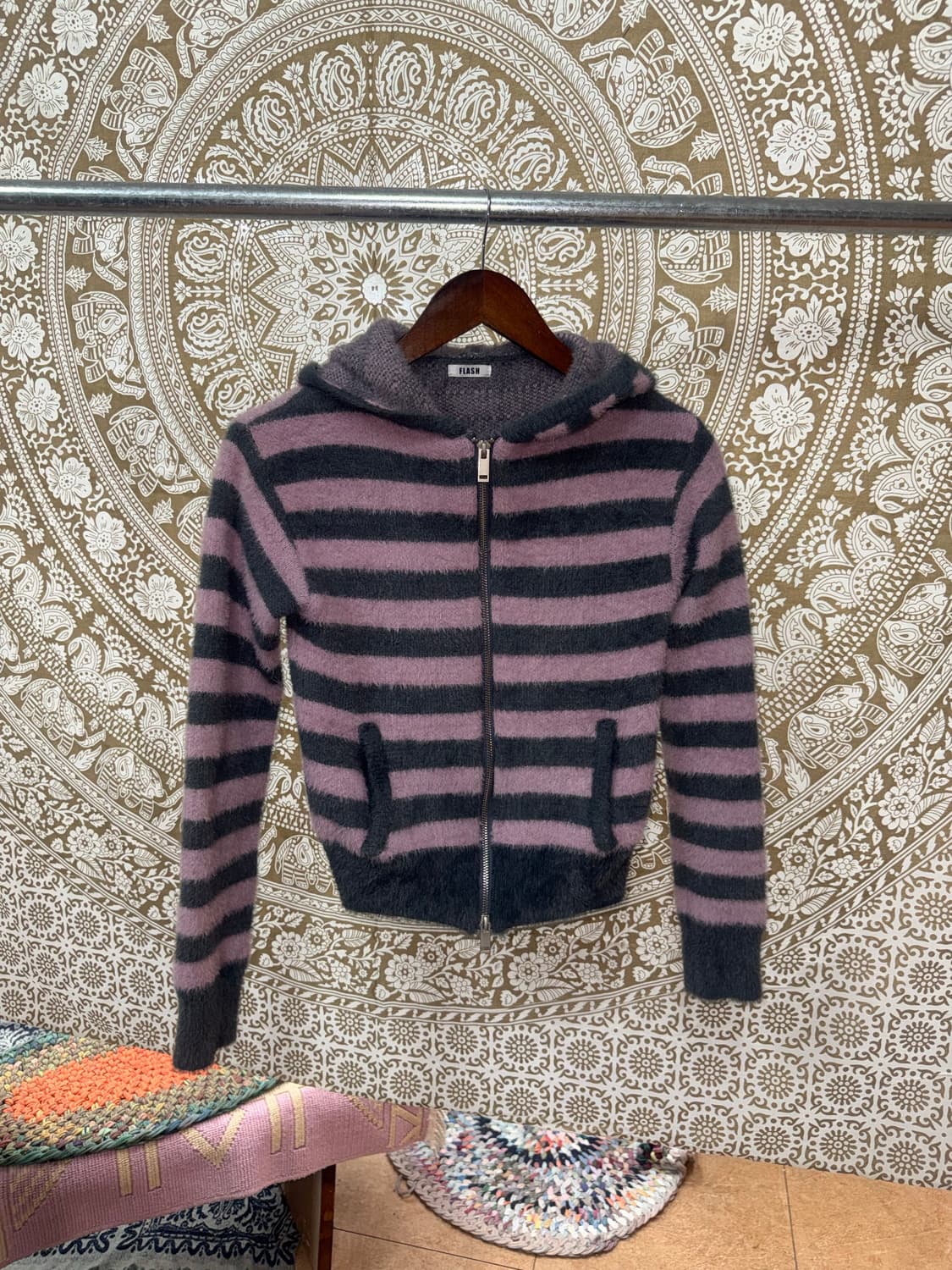Flash 여성 스트라이프 니트 투웨이 후드집업  상품이미지2