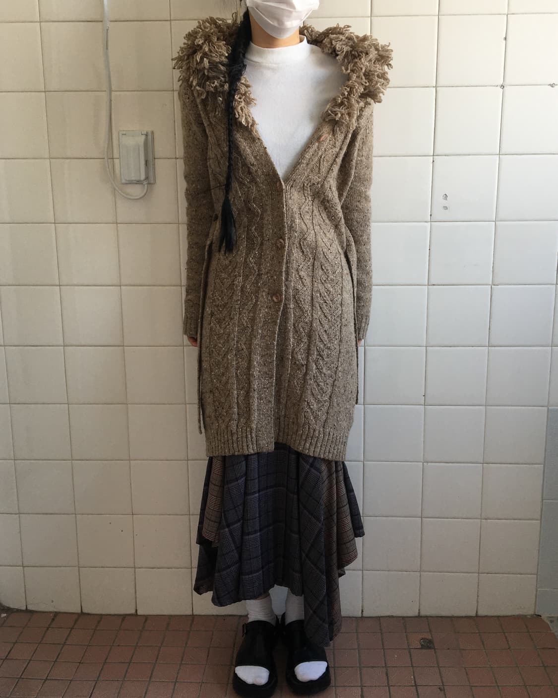 Fluffy collar point belted knit cardigan 상품이미지6