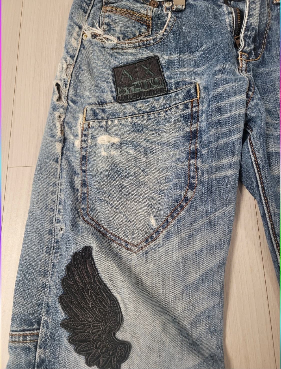 아르마니 익스체인지AX소재 빈티지 워시드 데님 팬츠 찢청패치 포인트 상품이미지2