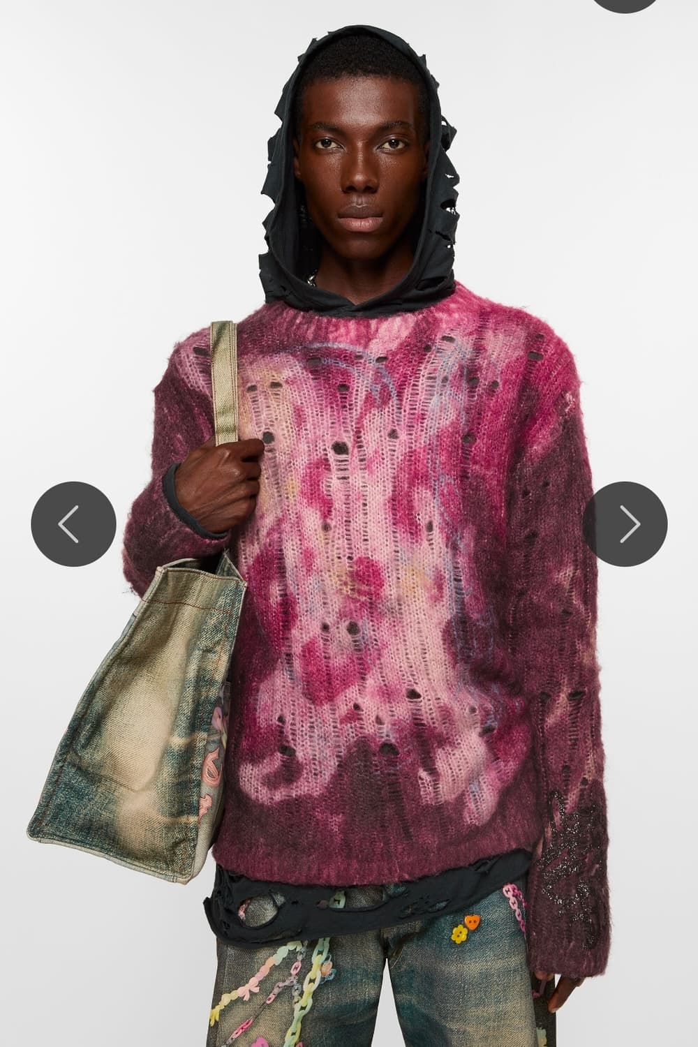 아크네 스튜디오 디스트레스드 모헤어 니트 스웨터 다크 퍼플 색상 S 상품이미지2