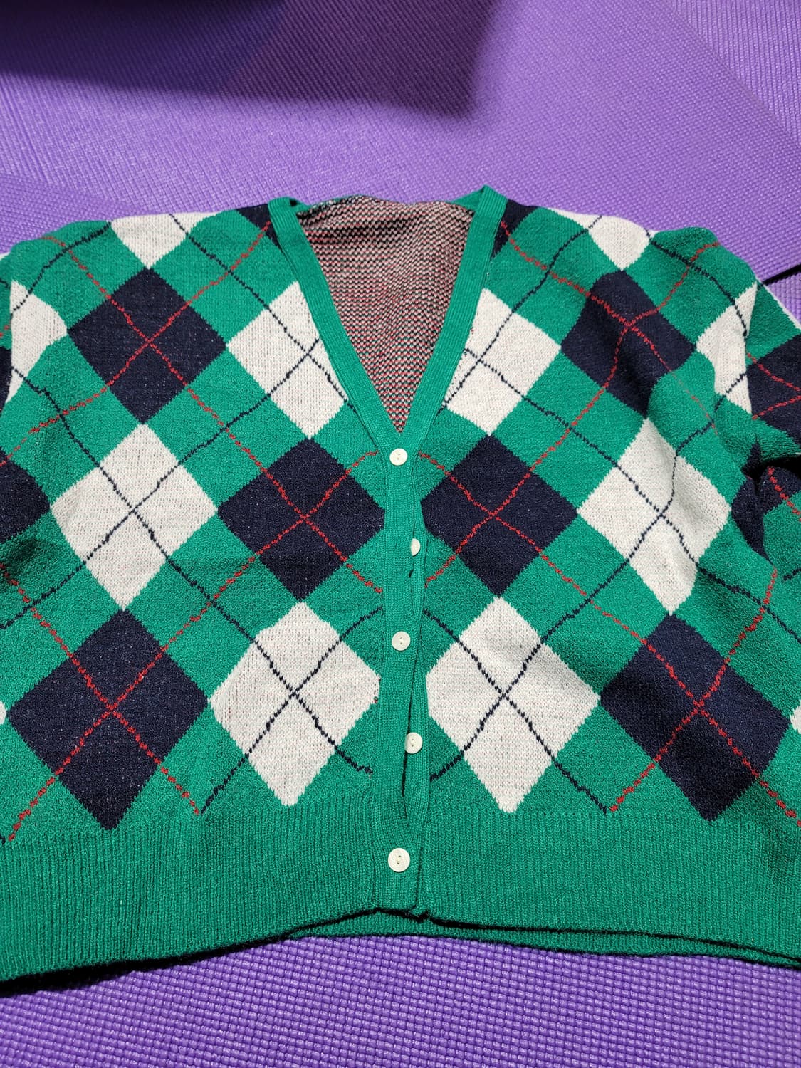 (새옷) 여성 가디건 아가일 체크 패턴 브이넥 2벌 1만원 상품이미지8