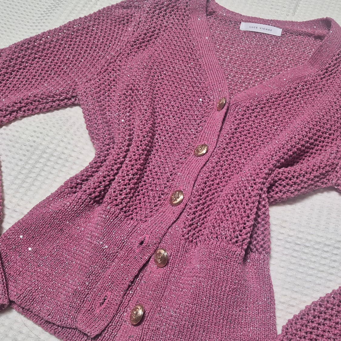 갸루깔 금장 버튼 핑크 가디건 상품이미지5