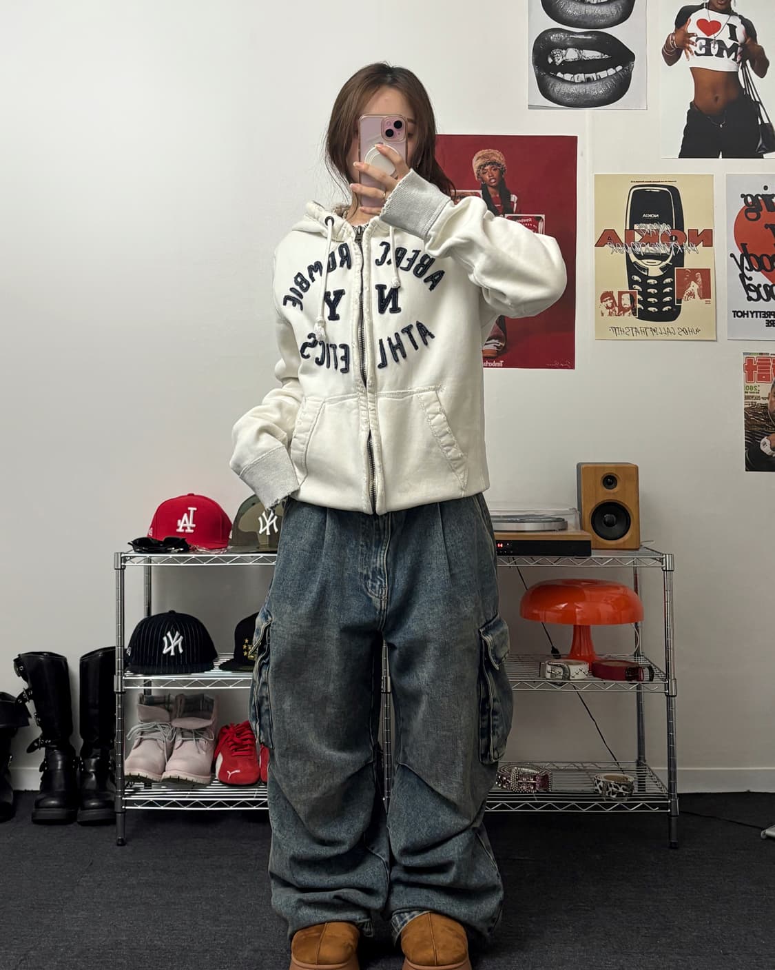 아베크롬비 아플리케 로고 후드집업 크림 아이보리 상품이미지4