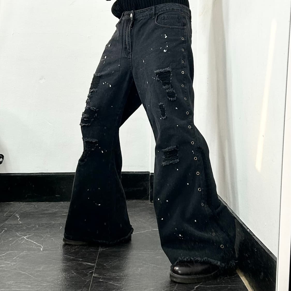 웨스턴 프린지 페인팅 부츠컷 블랙진 상품이미지2