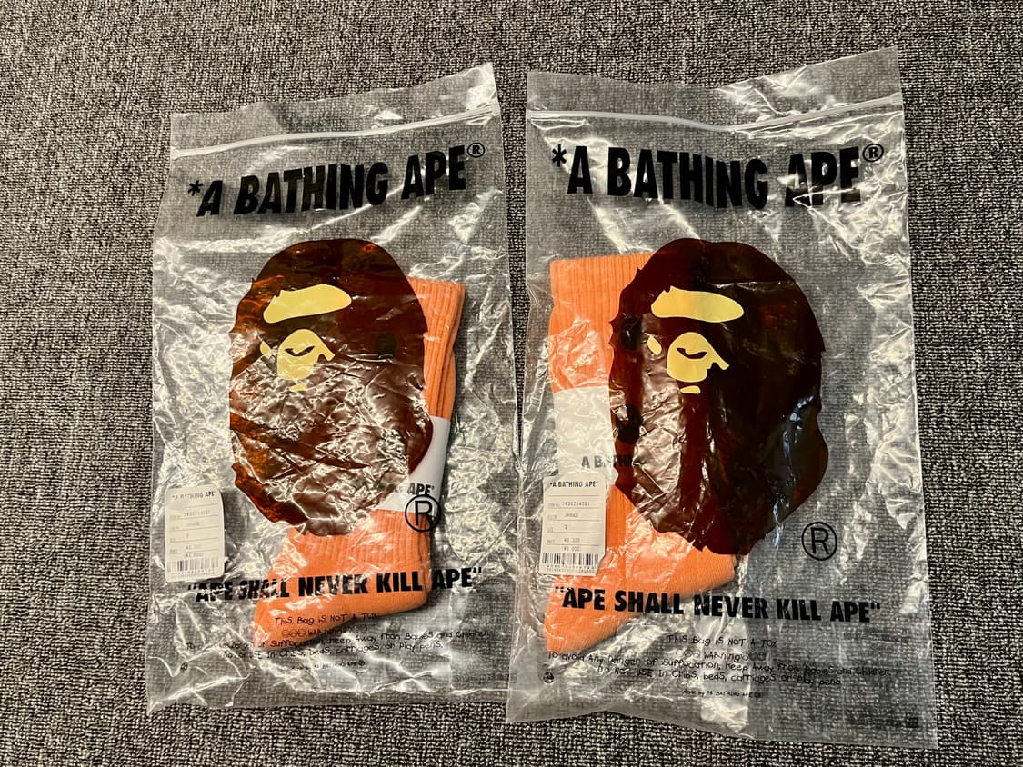 A Bathing Ape 베이프 오렌지색 양말 S, M 새제품  상품이미지2