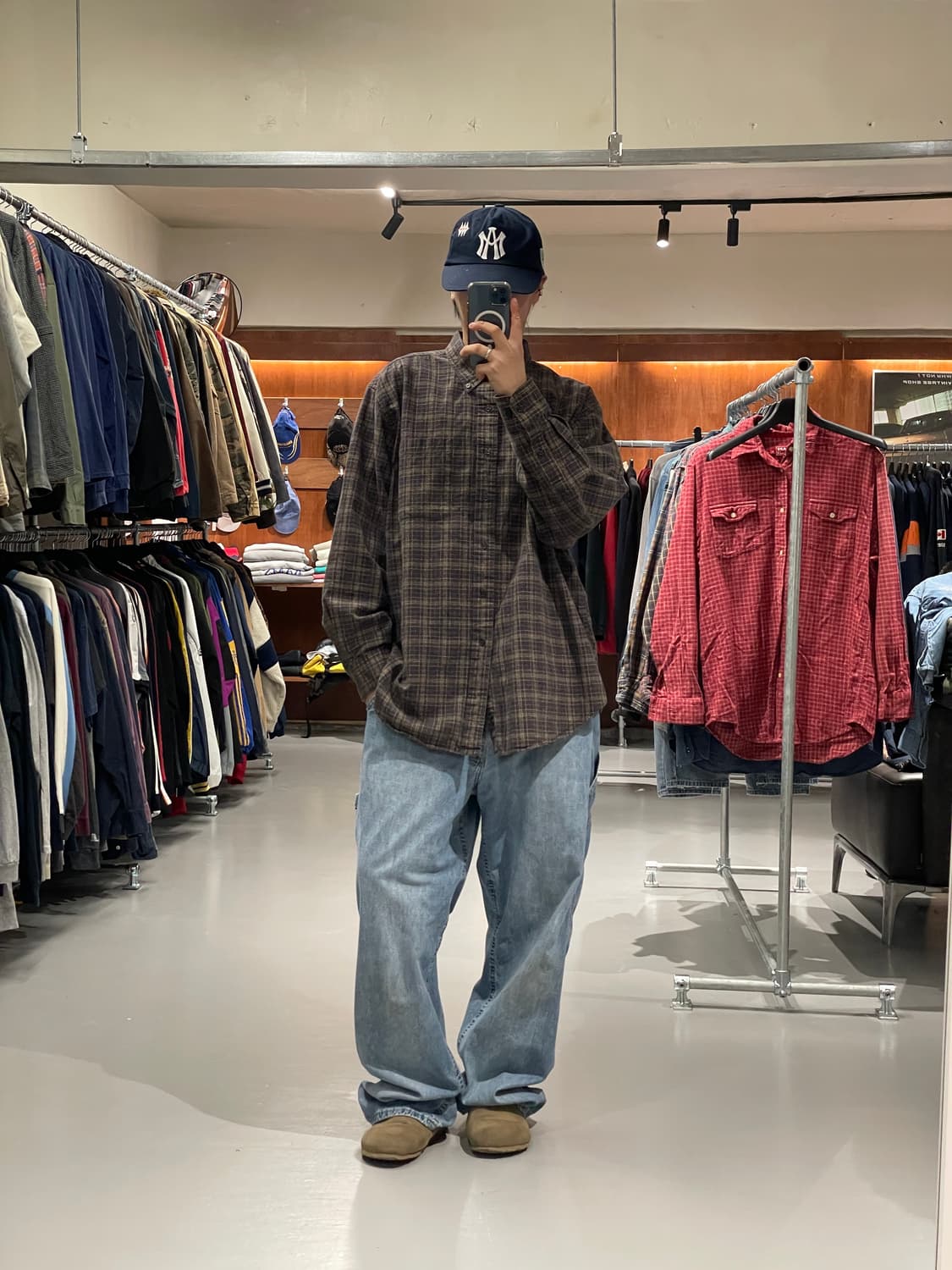 빈티지 브라운 체크 셔츠 상품이미지4