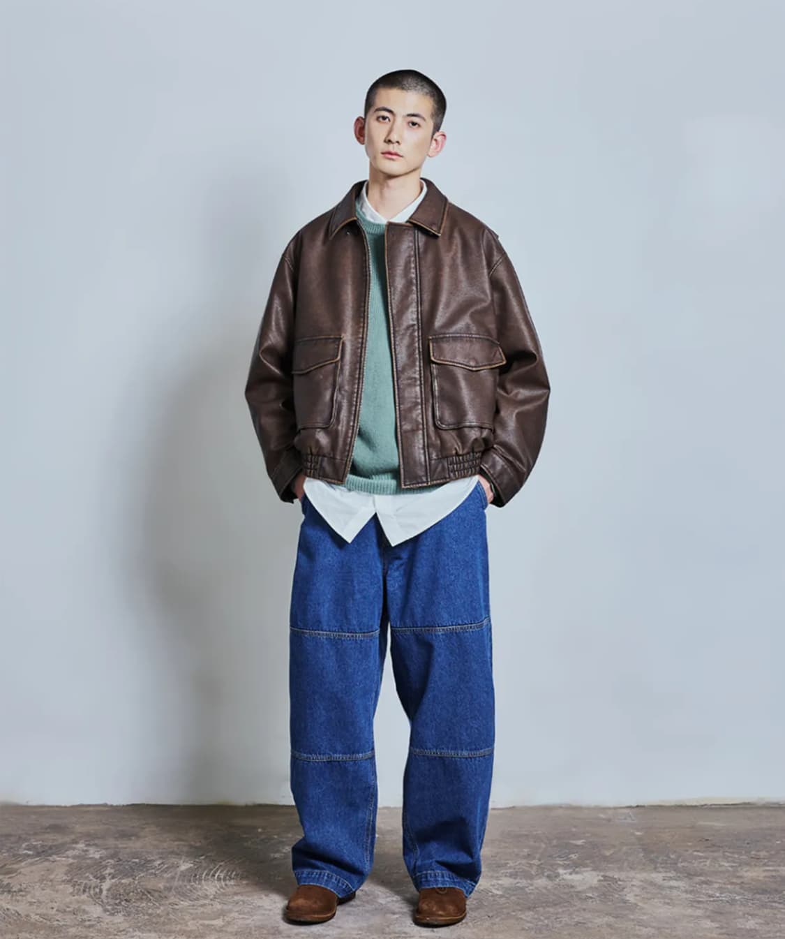 L 새제품) 로드 존 그레이 A-2 레더 자켓 브라운 워싱 워시드 상품이미지4