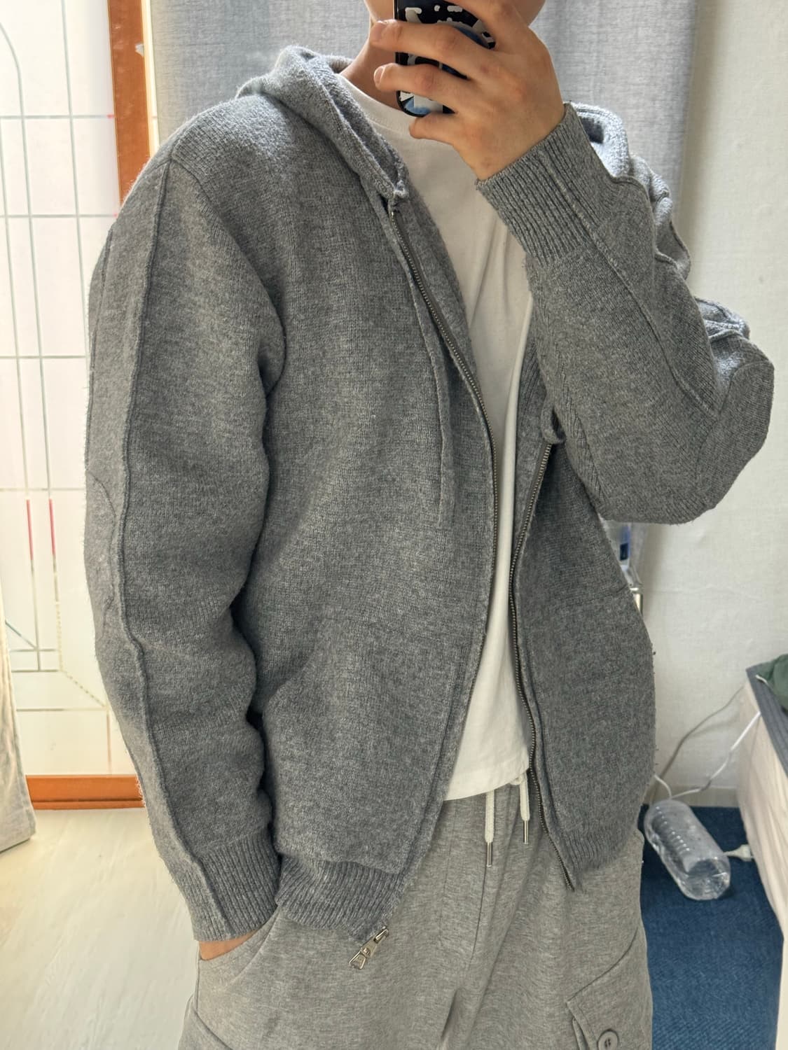 그레이 니트후드집업 상품이미지6