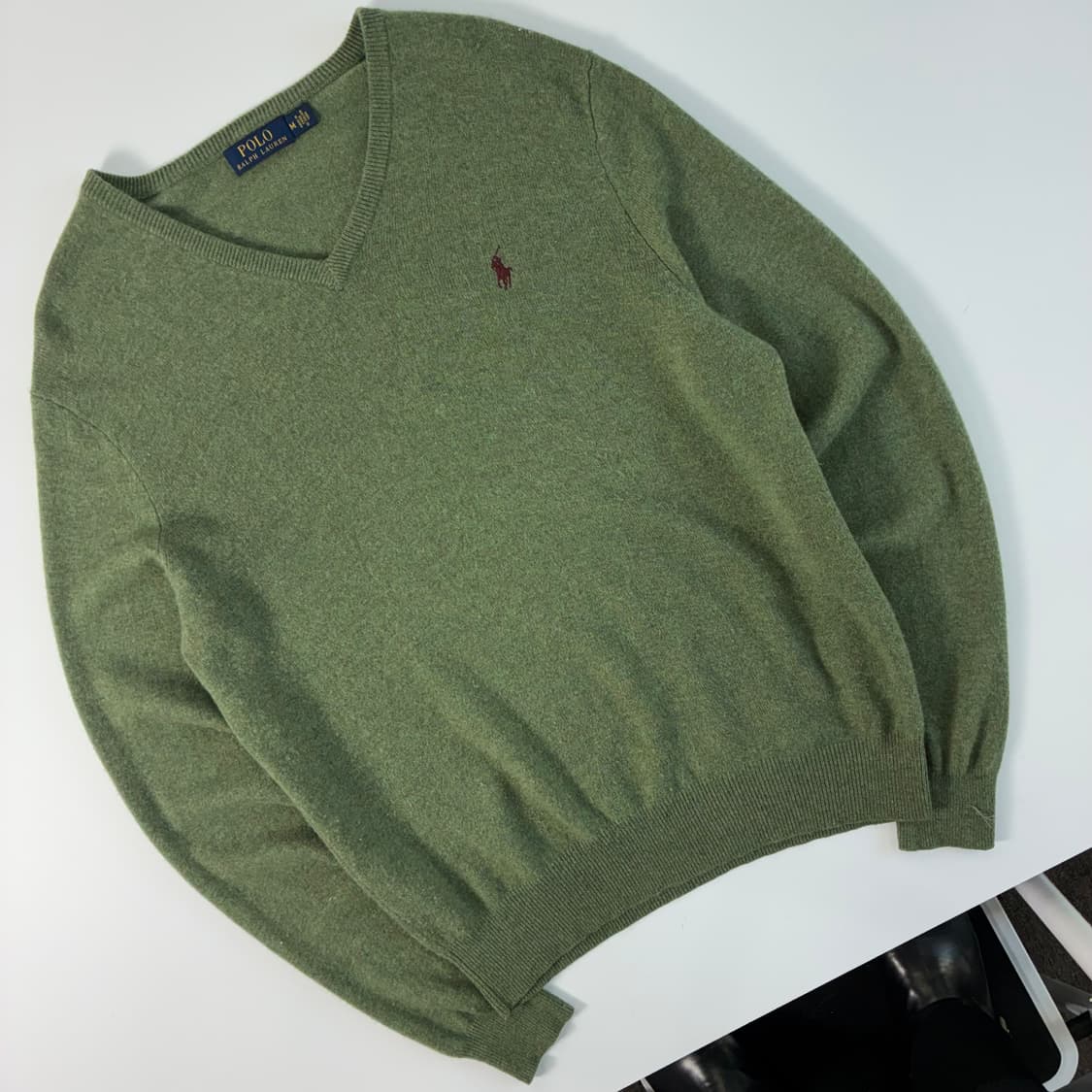 Polo  폴로 랄프로렌 자수 울 카키 브이넥 니트  상품이미지2