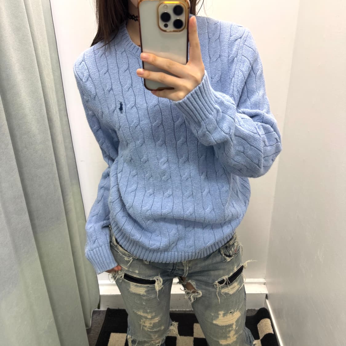 폴로 스카이블루 케이블 니트 상품이미지2